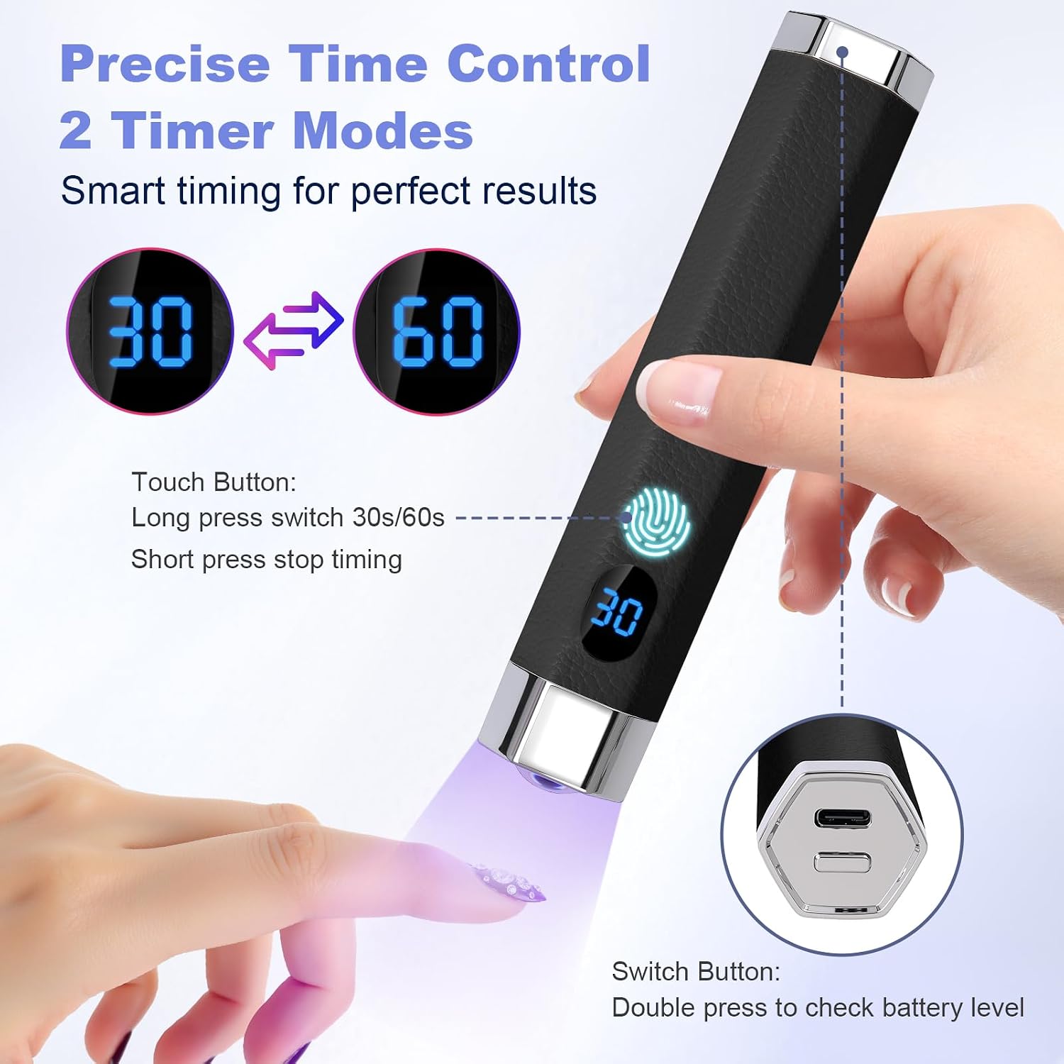 Handheld Mini UV Nail Lamp, Portable Flash Cure Light with Upgraded Magnetic Stand & Smart Sensor - Rechargeable Nail Dryer Fast Curing Gel Nails at Salon,Home & Travel (Black)