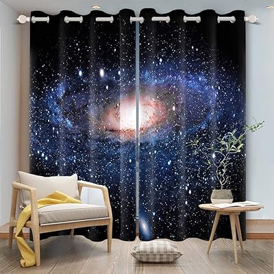 DORCEV Outer Space Blackout Window Curtains for Kids Bedroom Living Room Decoration Universe Swirl Starry Sky Nebula Galaxy Planet Black Window Drapes Treatment with Grommets,21x63 inch,2 Panels