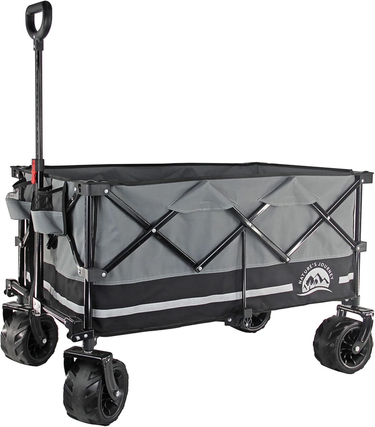 Nature's Journey Collapsible Folding Outdoor Utility Cart Camping Wagon with Spacious Storage Volume and More Silence Wheels, Black