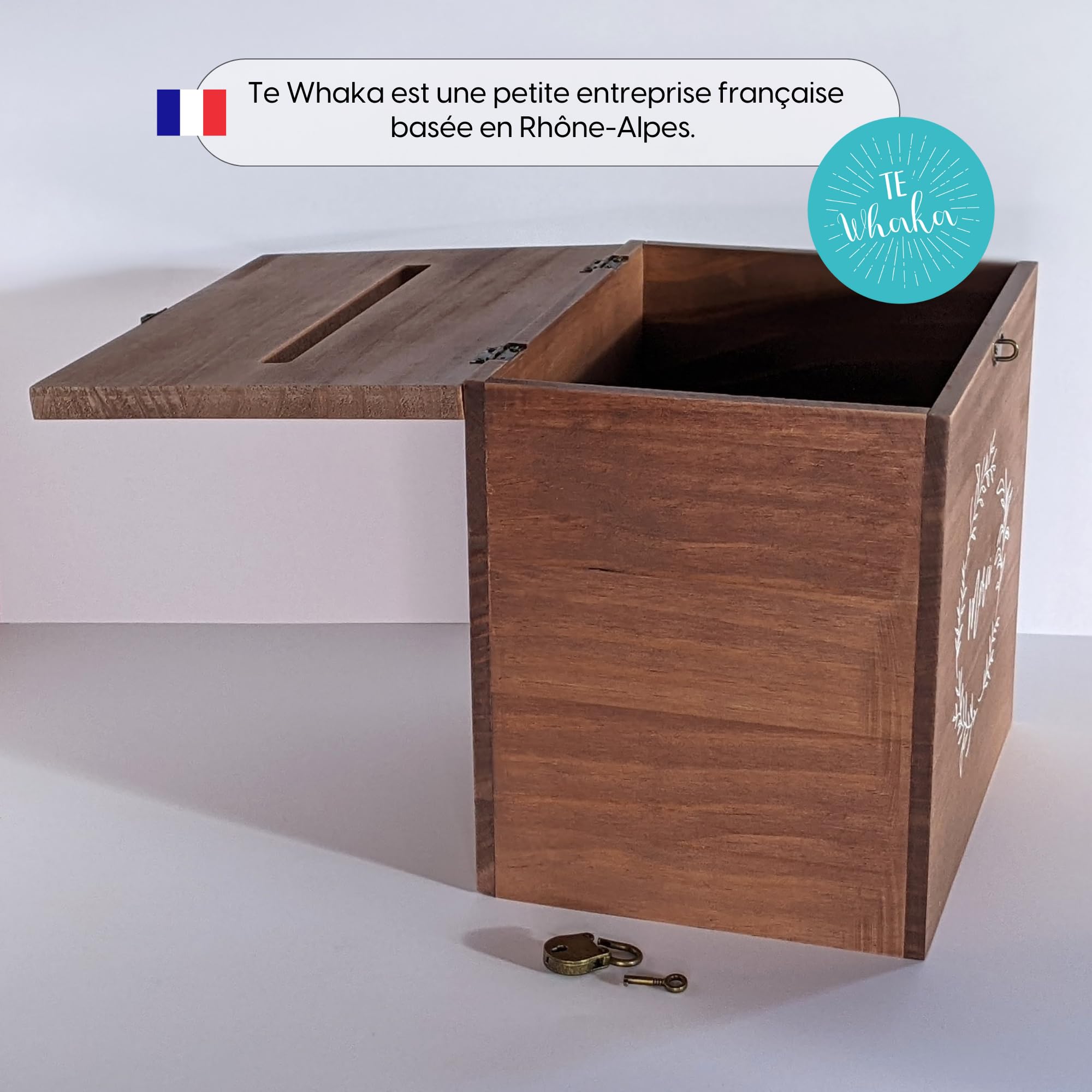 Boite en bois pour enveloppes - Boite avec cadenas - Caisse en bois | 25 x 25 x 20 CM | Urne mariage Cadeau - Urne anniversaire, bapteme, communion - Tirelire