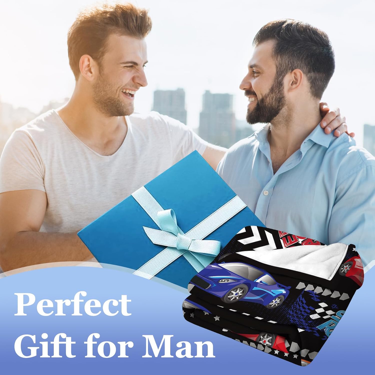 WZOMT Race Car Blanket for Kids Boys, Funny Red and Blue Sportcar Speed Racer Throw Blankets, Cool Car Lovers Gifts for Men Boys, Soft Cozy Fleece Plush Flannel Blanket for Couch Bed 60"x50"