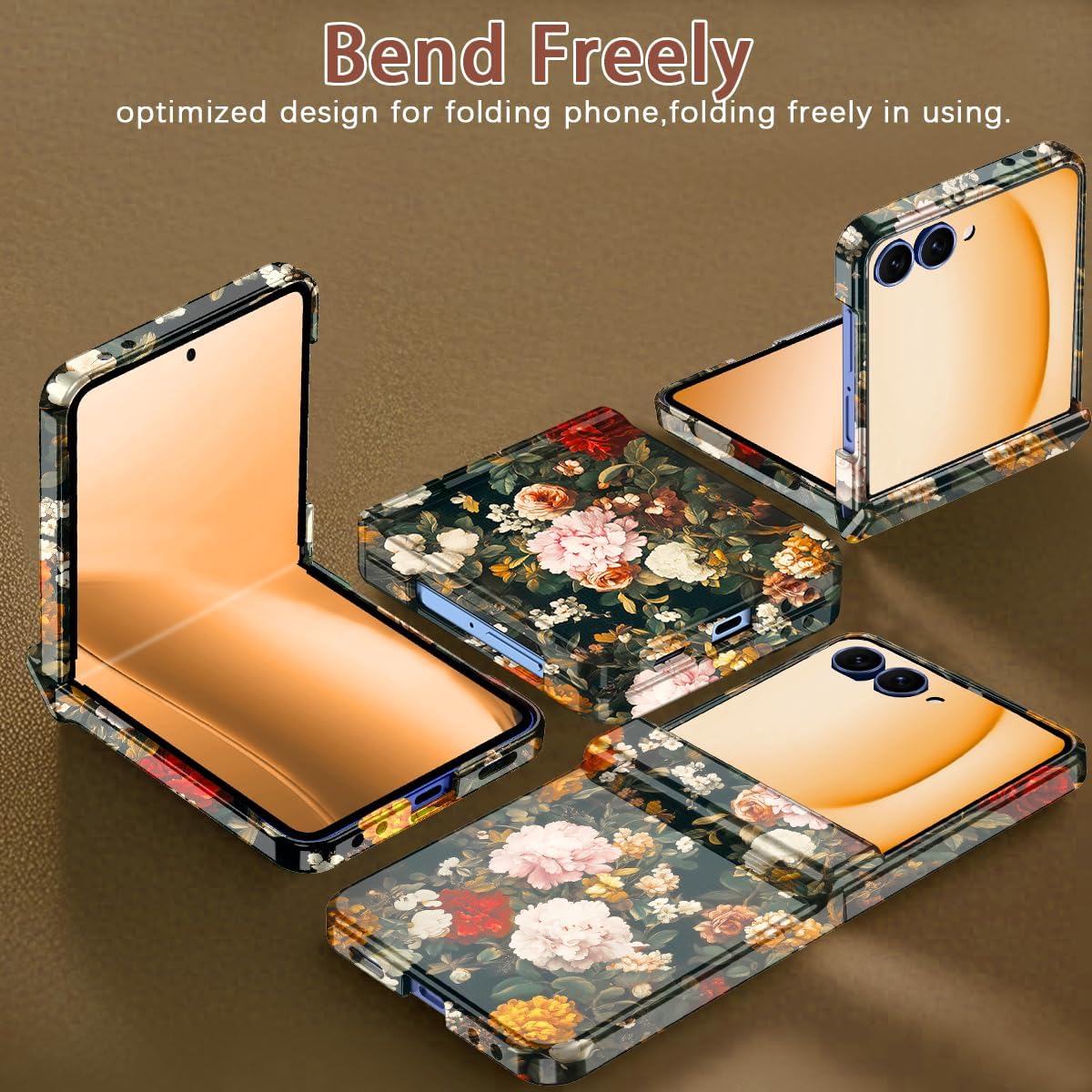 Hekodonk for Galaxy Z Flip 7 Case,[Compatible with MagSafe][Built-in Screen Protector][Hinge Protection],Magnetic Slim Shockproof Women Girls Case for Samsung Galaxy Z Flip 7,Flower
