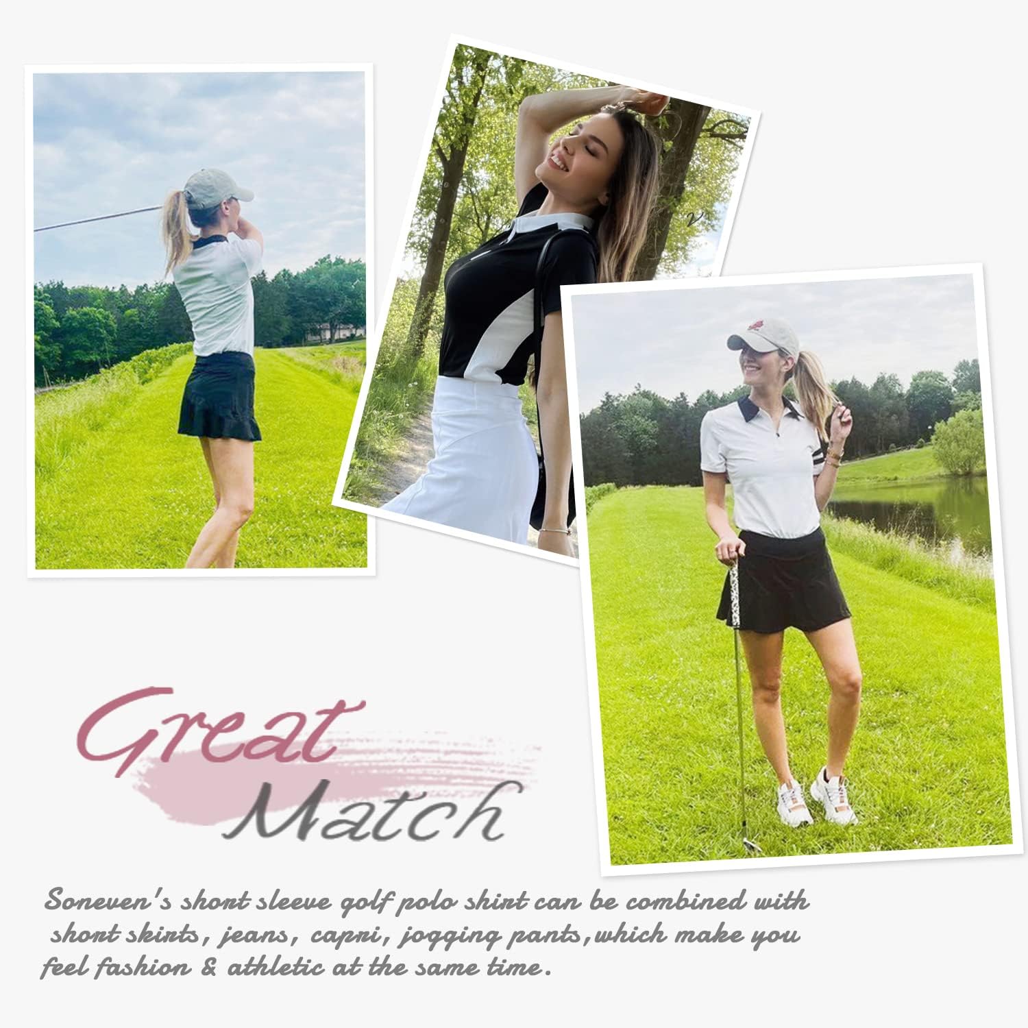 Women's Golf Shirt Short Sleeve Tennis Shirt Quarter Zip Golf Pullover Golf Polo Shirts Argyle Summer Dry Fit Tops : Clothing, Shoes & Jewelry