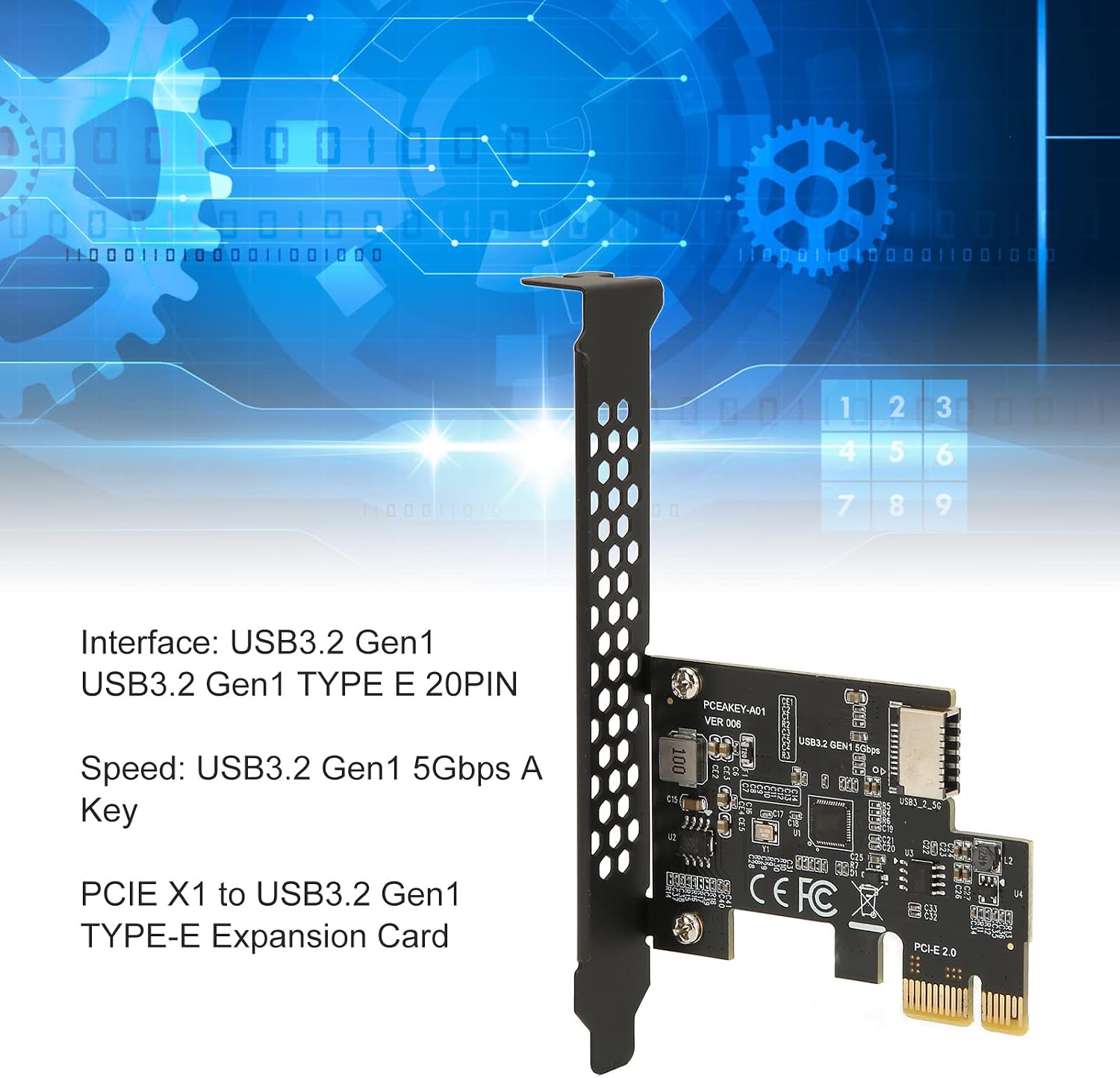PCIE to USB 3.2 Expansion Card, 5Gbps High Speed Gen1 Type E 20PIN Expansion Card, Multi Interface PCIE Riser Card for Desktop Front Type C Black