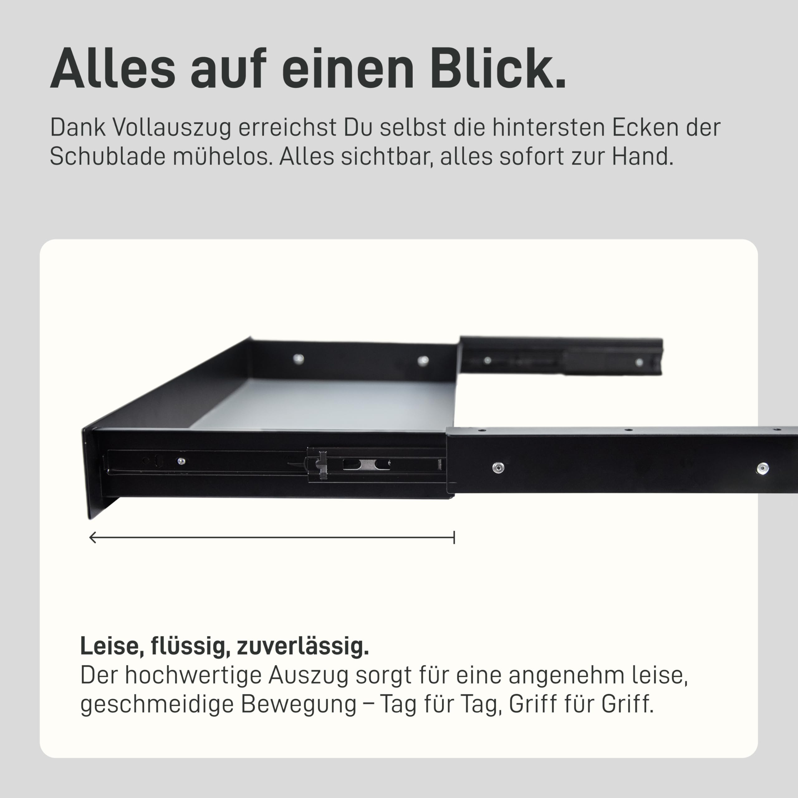 Natural Goods Berlin EXPERT Schublade Metall Schwarz mit Antirutschmatte - 55 x 25 x 5 cm - Untertisch Schublade Schubladen Unterbau Schublade Schreibtisch Under Desk Drawer Schublade Schreibtisch