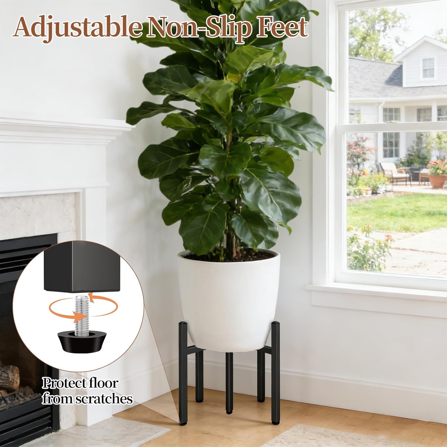 Plant Stand Indoor Outdoor, 2 Pack Adjustable Plant Stands Fit for 15–20-Inch Large Plants, Mid-Century Metal Planter Stand, Heavy-Duty Single Modern Plant Holder for Living room, Patio