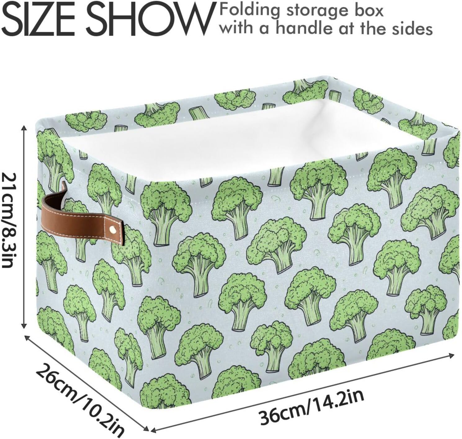 Large Storage Baskets Vegetable Broccoli Pattern Fabric Storage Bins with Handles Decorative Collapsible Shelf Baskets for Organizing Clothes, Towel, Toys, Home