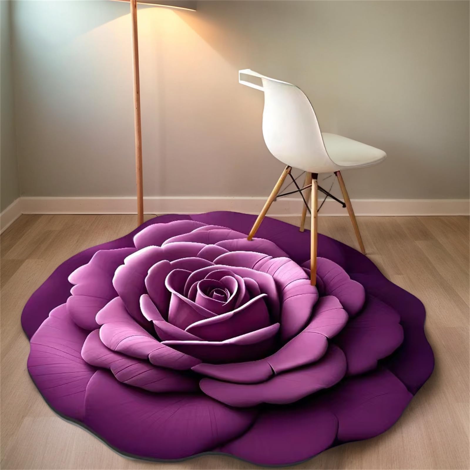 Tappetino in peluche floreale e terra di diatomee, con vista 3D, a forma di fiore, tappetino antiscivolo assorbente per bagno, cucina, soggiorno, ad asciugatura rapida, facile da pulire (blu, 80 x 80