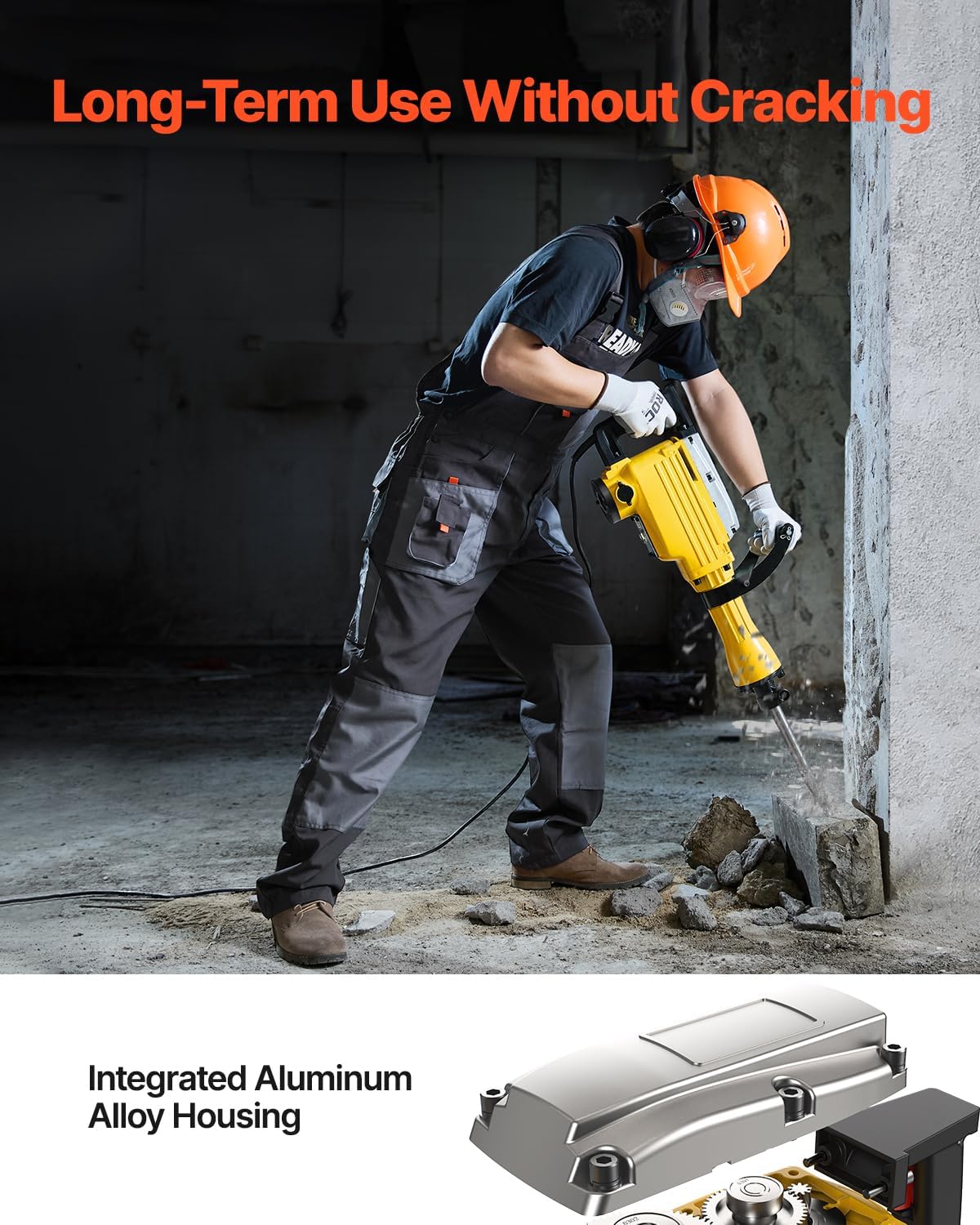 VEVOR Demolition Jack Hammer, 2200W Electric Jackhammer Heavy Duty, 1350 BPM Jack Hammer Concrete Breaker, with 1 Point Chisel, 1 Flat Chisel, Storage Case, Gloves and Goggles, for Demolition