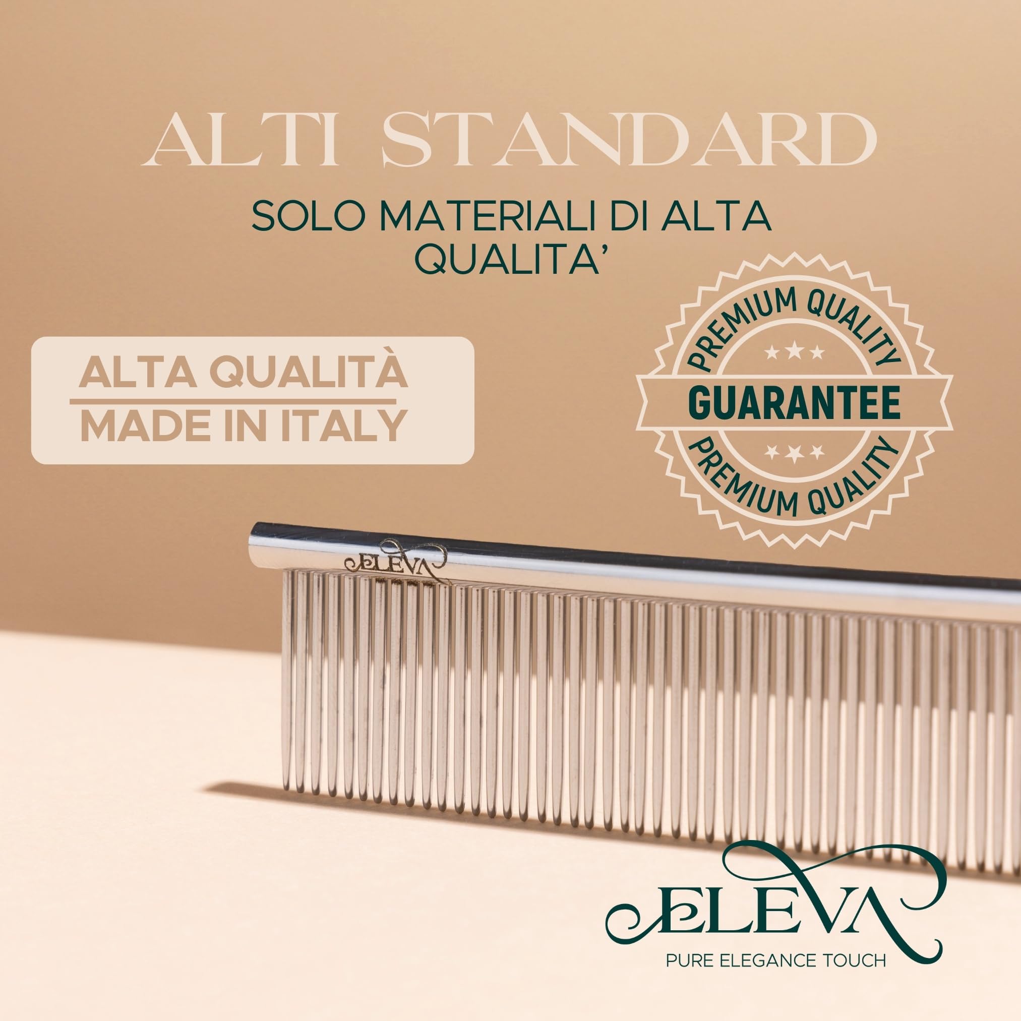 ELEVA PET - Pettine a Coda per Cani - Strumento Professionale Districante - Ideale per Mantelli Lunghi e Medi - Design Ergonomico - Made in Italy
