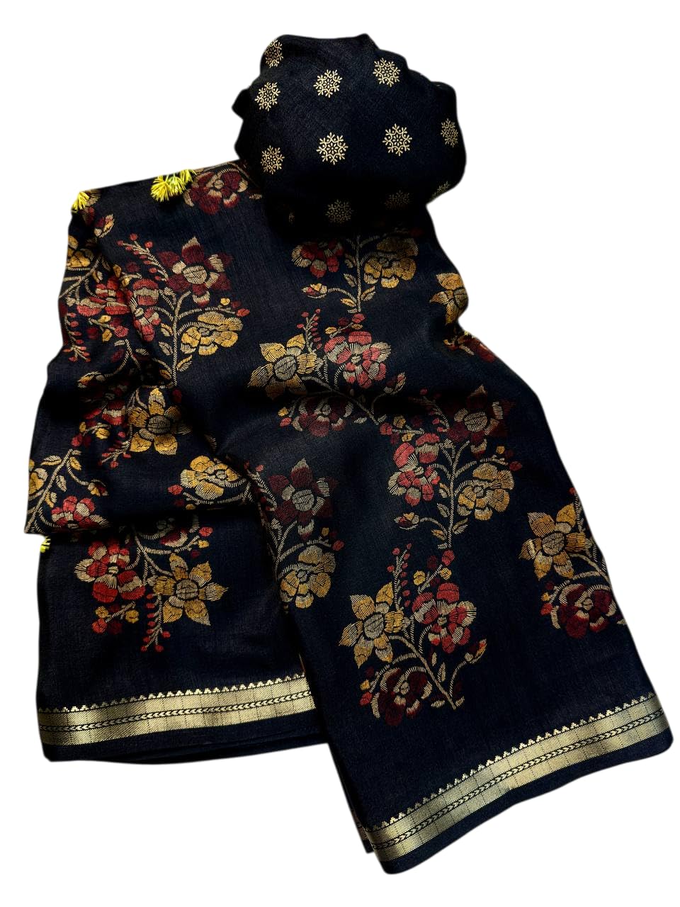 satika vastram Women's Kalamkari Floral Prints Tussar Silk Blend Woven Design Saree Zari Border With Blouse Piece-picture-32