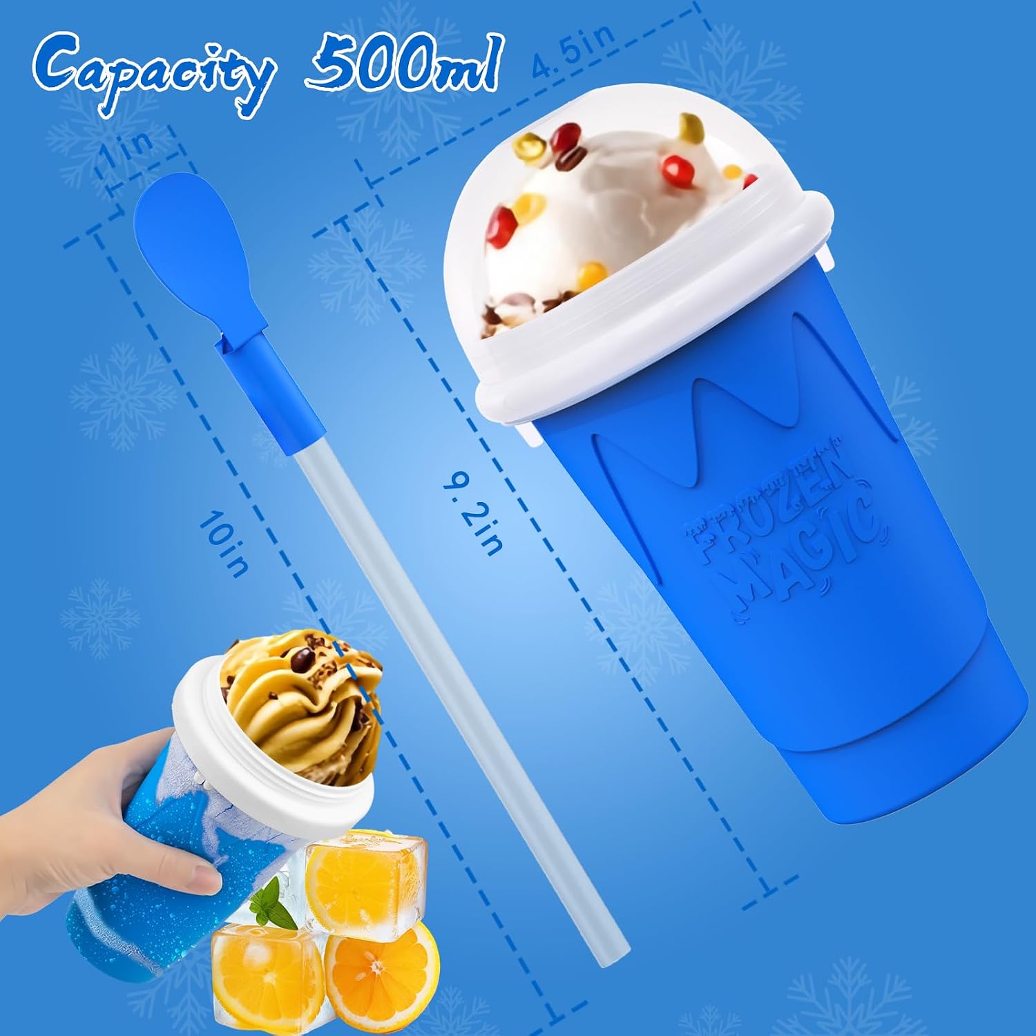 500ML Slushie Maker Cup, Magic Quick Frozen Smoothies Cups for Homemade Milk Shake Ice Cream Makers, Cooling Cups, Double Layer Squeeze Slushy Cup, Birthday Gifts for Kids Mom Dad Friends,Family