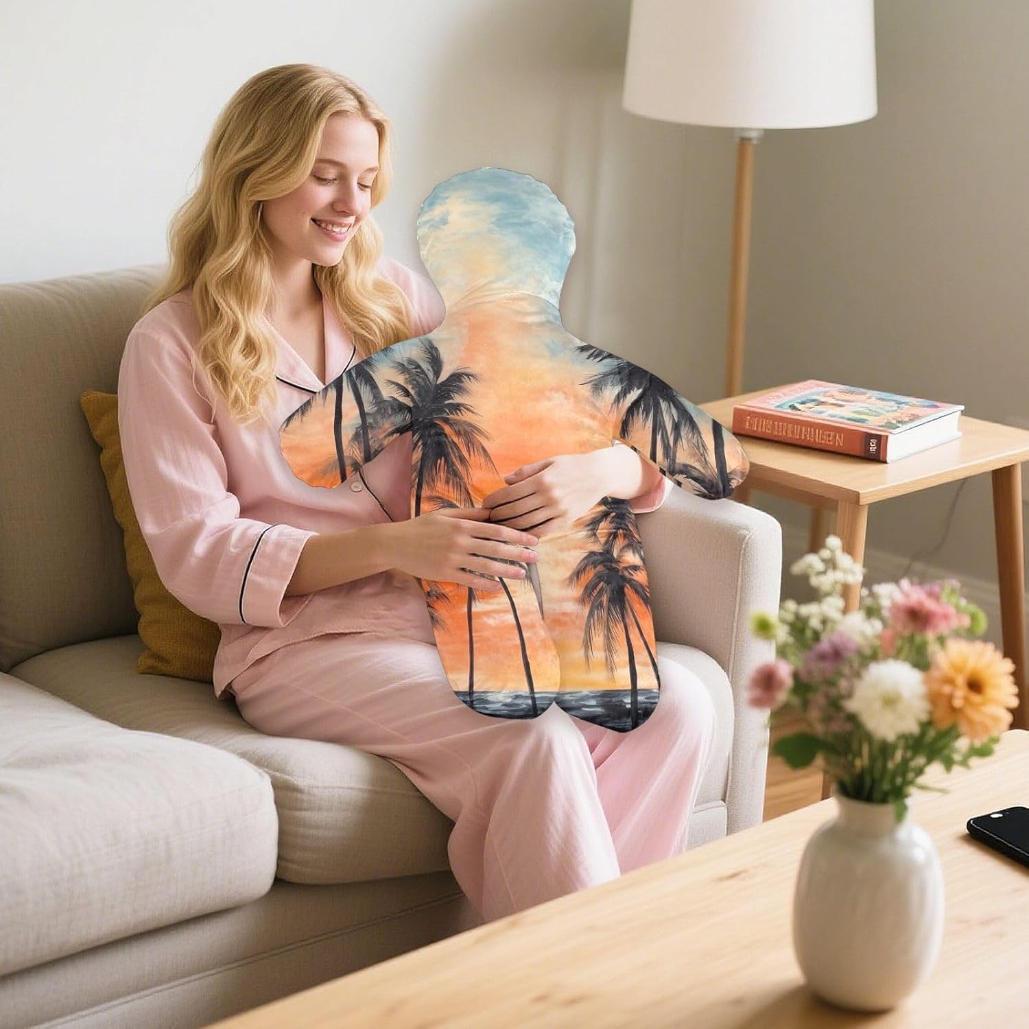Abstract Palm Trees 1 Human-Shaped Pillow Soft Body Pillows Washable Velvet Pillows for Anxiety Relief Sleeping Cuddling & Support