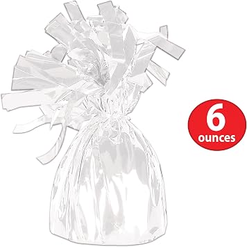 Beistle White Metallic Plastic Wrapped Balloon Weights For Birthday Parties, Weddings, Anniversaries, Table Decor, Celebrating With You Since 1900, 5.5 x 2.5, 6 Piece