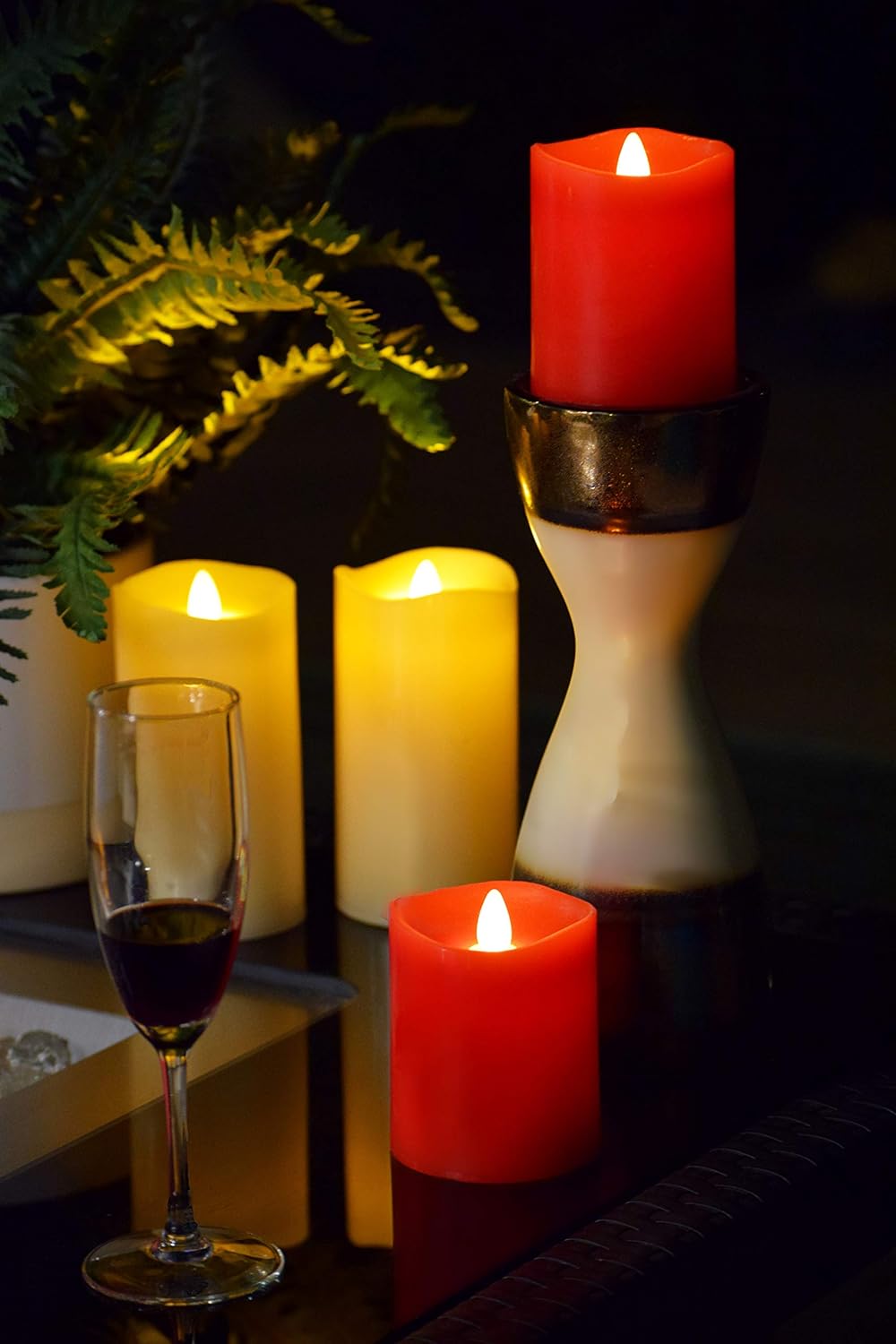 HoogaLife Flameless Candles Flickering Flame Effect (D 3.5" x H 4") Ivory Auto-Moving Wick, LED Pillar Candles Real Wax with Timer and Battery Operated and Remote to Buy Separately