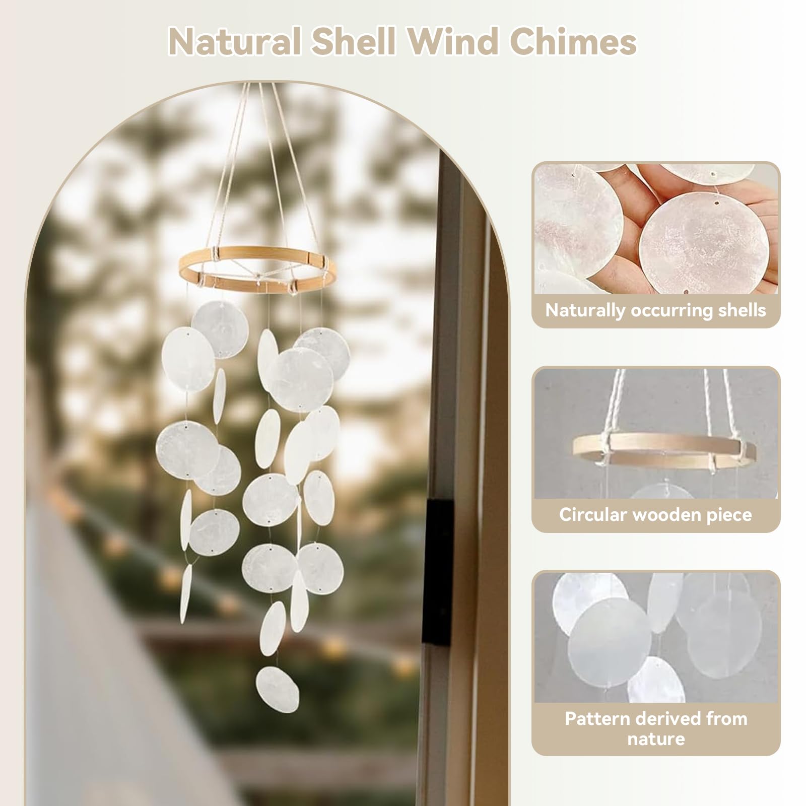 Carillon éolien Coquillages Et Bambou 73 Cm - Fait Main, Son Doux - Décoration Jardin, Balcon, Cadeau
