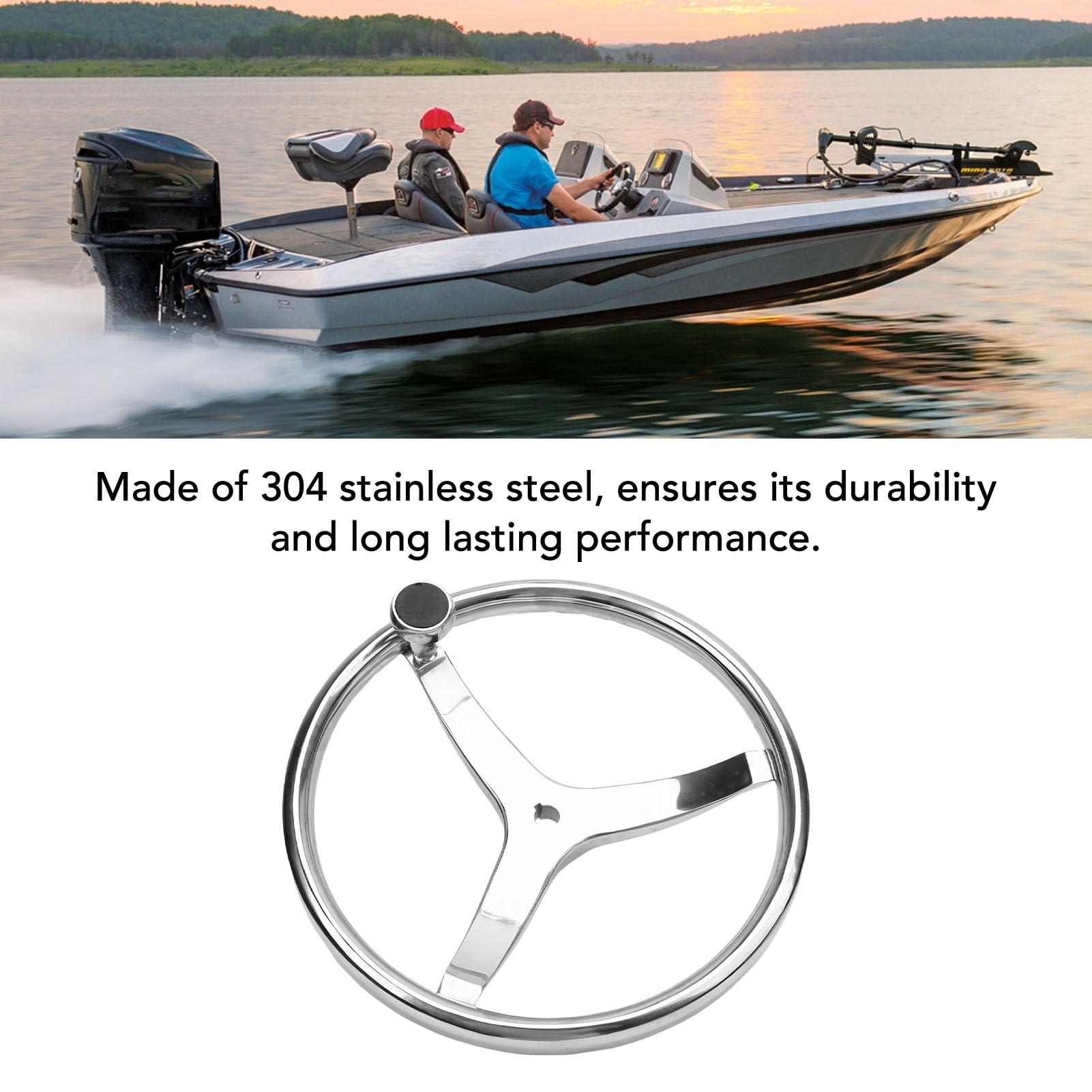 Gugxiom Koło Kierownicze ze Stali Nierdzewnej, 3 Przemówienie o średnicy 13-1/2 "z gałką Spinner, z nakrętką 5/8" -18 dla i Verado, Wygodne Uchwycenie
