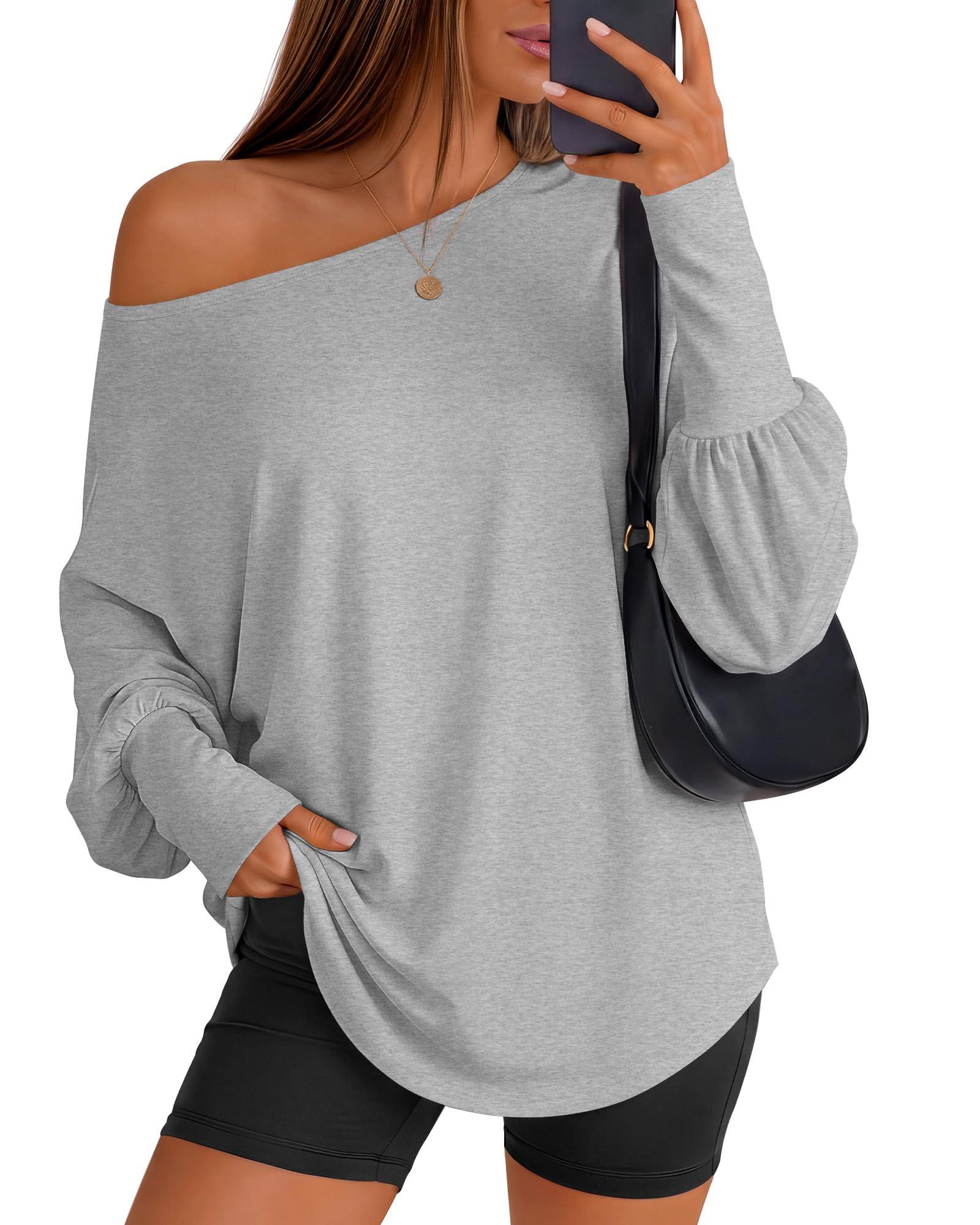 Huukeay Women's Off The Shoulder Shirts Oversized Tops