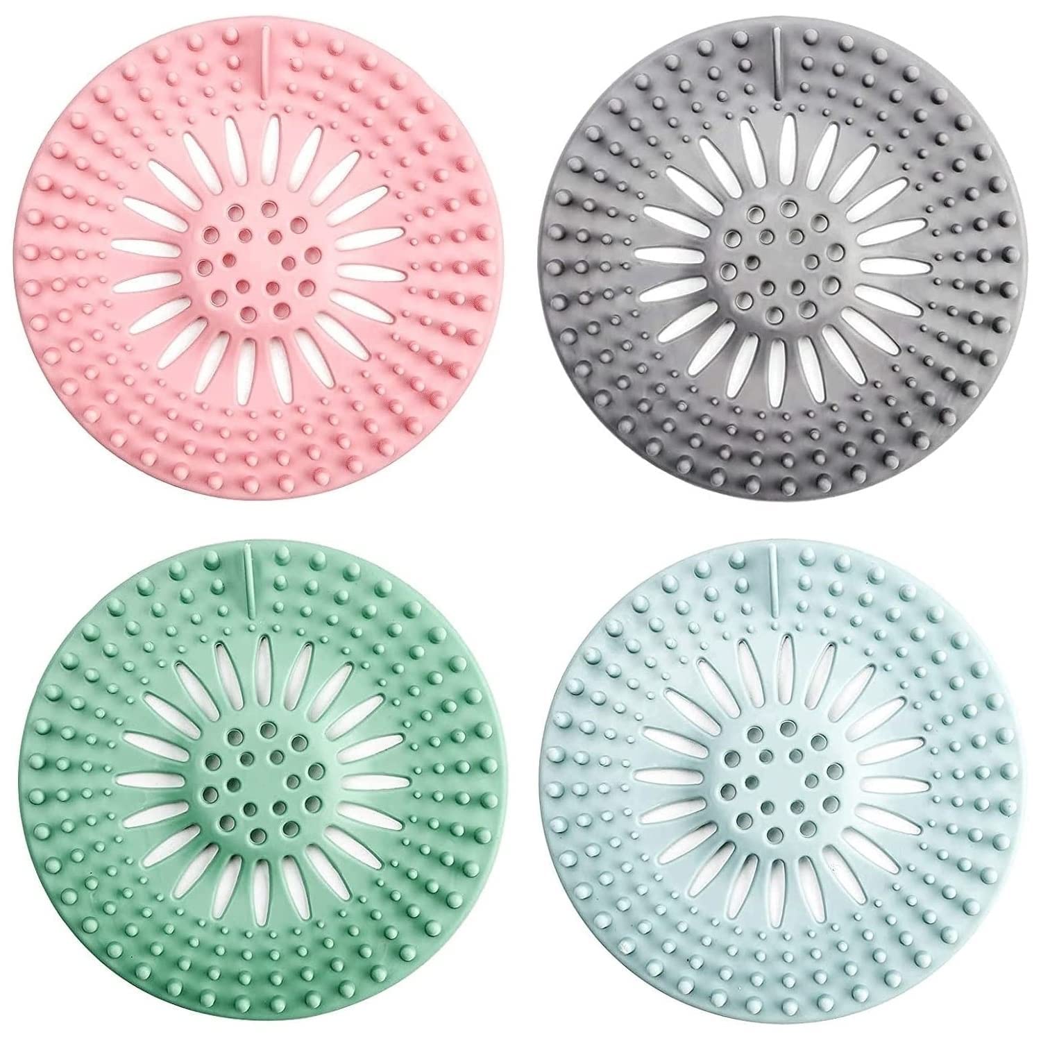 SHFTI Shower Drain Covers,Hair Catcher Durable Silicone Hair Stopper Sink Drainer, and Clean Bathroom Accessories Bathtub Drain Stopper Block Hair Trap for Shower Drain(Random Color) (Pack of 4)