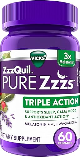 Miniatura 7 de ZzzQuil PURE Zzzs Triple Acción, gomitas de melatonina, melatonina 6 mg, 3 veces melatonina, ayuda para dormir con Ashwagandha, estado de ánimo