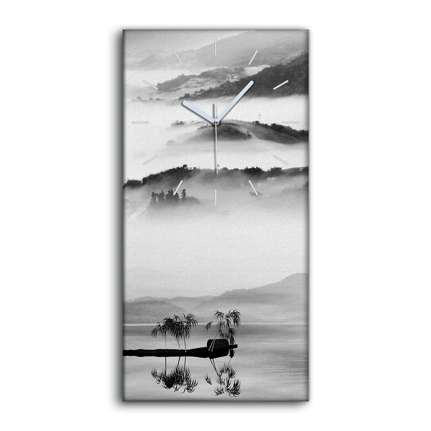 Horloge sur Toile Lac et Pont de Brouillard 30x60cm Art Mural Salon