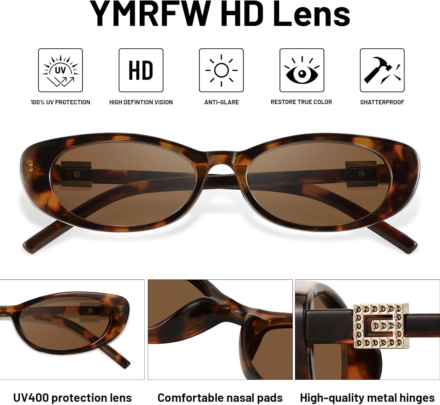 YMRFW Retro Oval Cat Eye Sunglasses for Women Trendy Narrow Small Oval Sun Glasses 90s Vintage Shades - Image 6