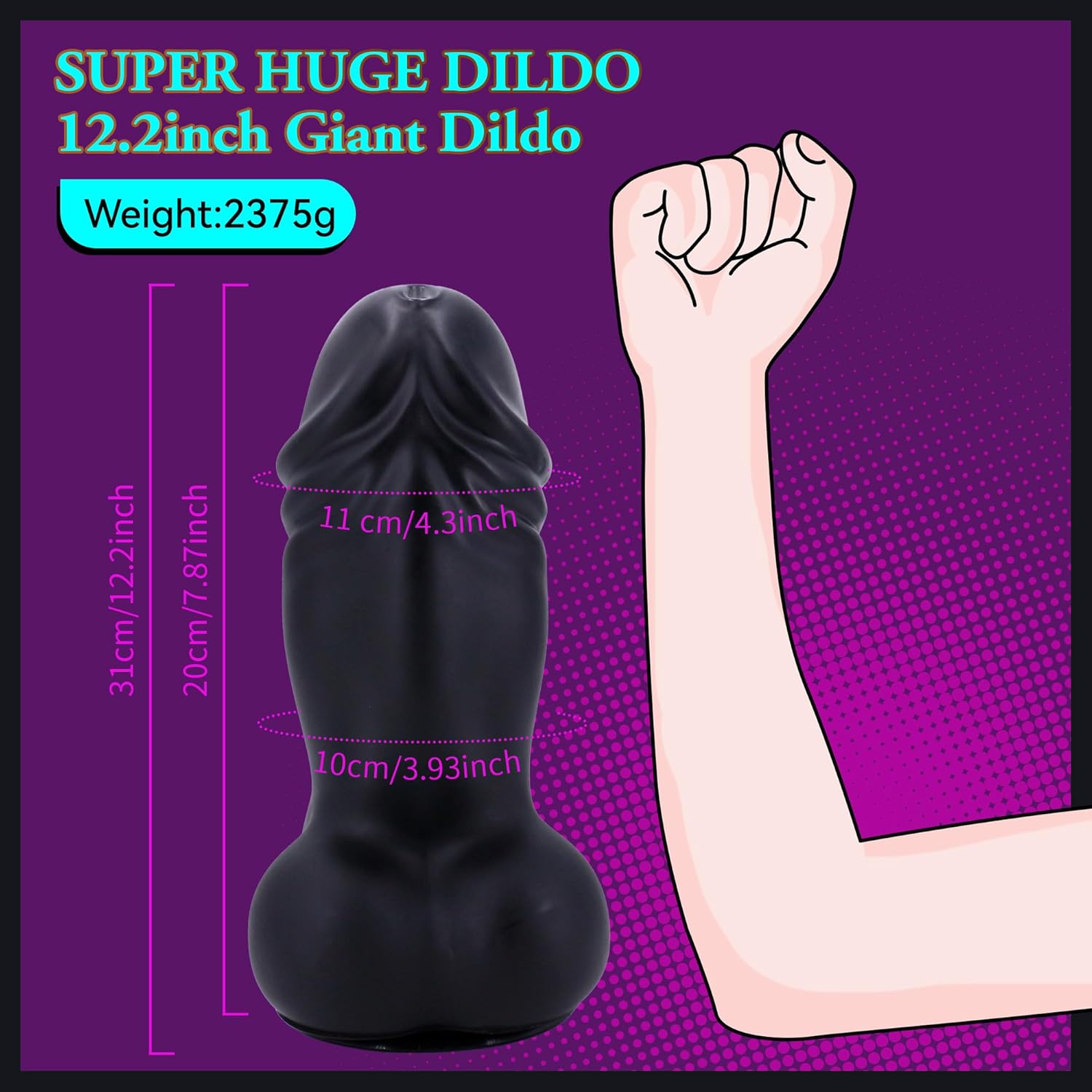 Giant Dildo 4.3inch Super Thick Huge Black Cock Monster Dildo with Suction Cup, XXXL Large Penis Anal Sex Toys for Men and Women