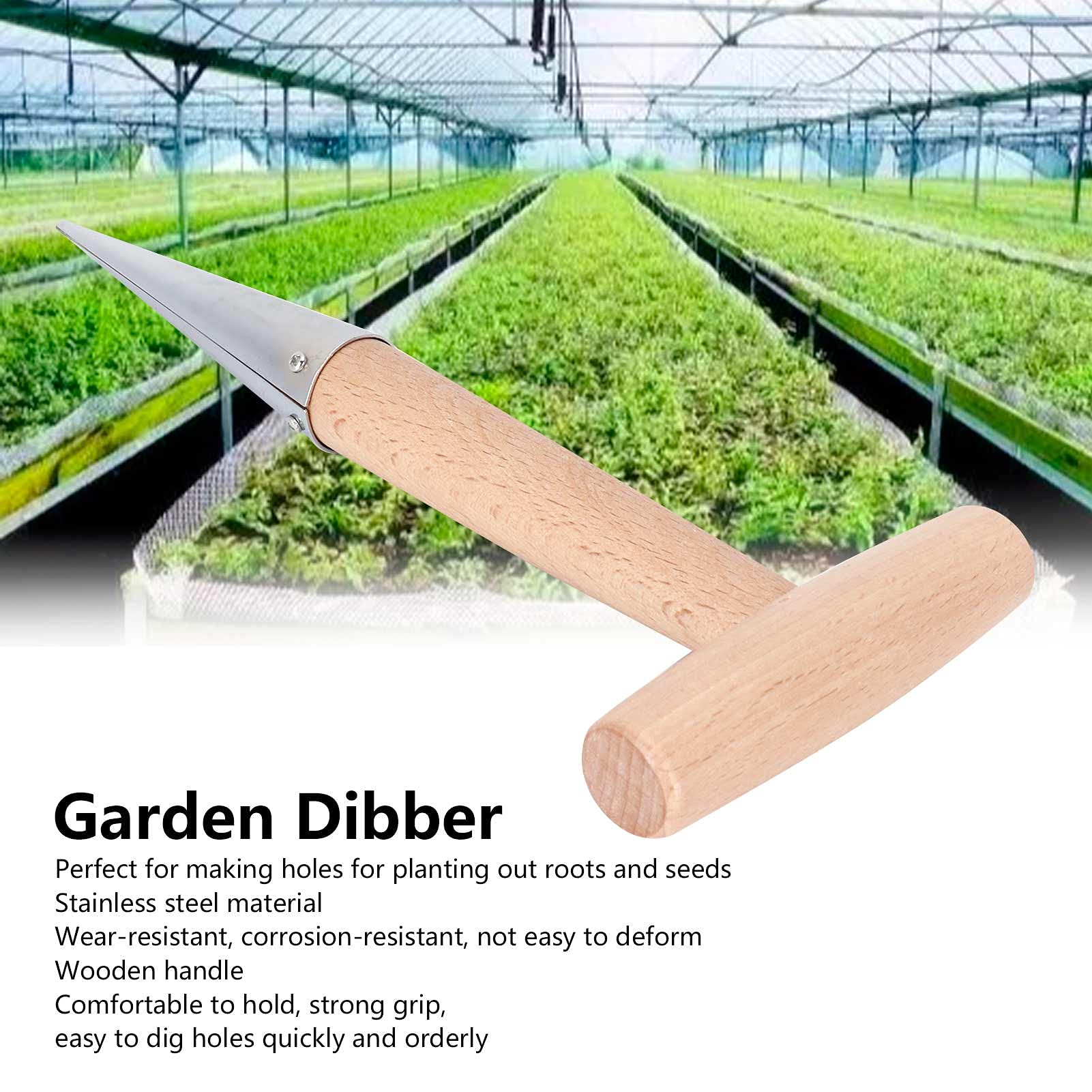 Garden Dibber Bulb Planter Soil Dibber Garden Soil Dibber Hand Held T Shape Planting Seedling Planter with Wooden Handle