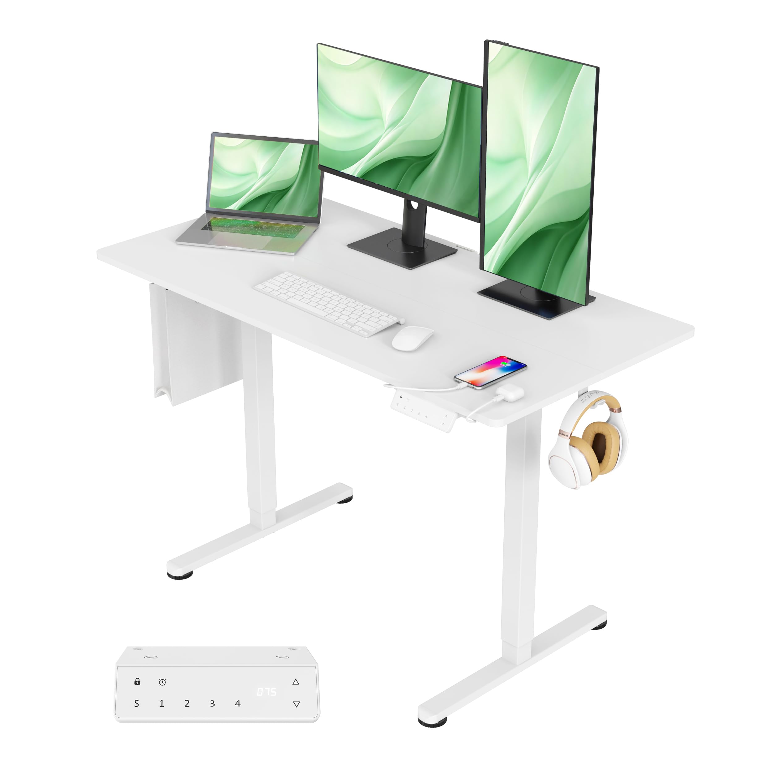 Bureau réglable en Hauteur avec Ports USB-A/C 120 x 60 cm, Bureau électrique réglable, Bureau Assis-Debout, Table Informatique réglable, Standing Desk (Blanc, 120x60)