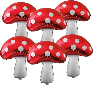 6 Pcs Large Mushroom Balloons Jumbo Mushroom Ballon 32 Inch Cute Mushroom Foil Balloons for Forest Birthday Party Decor