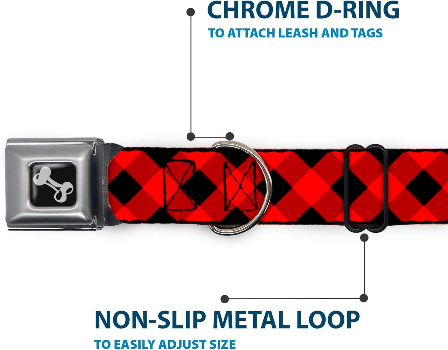 Buckle-Down Seatbelt Buckle Dog Collar - Diagonal Buffalo Plaid Black/Red - 1" Wide - Fits 9-15" Neck - Small