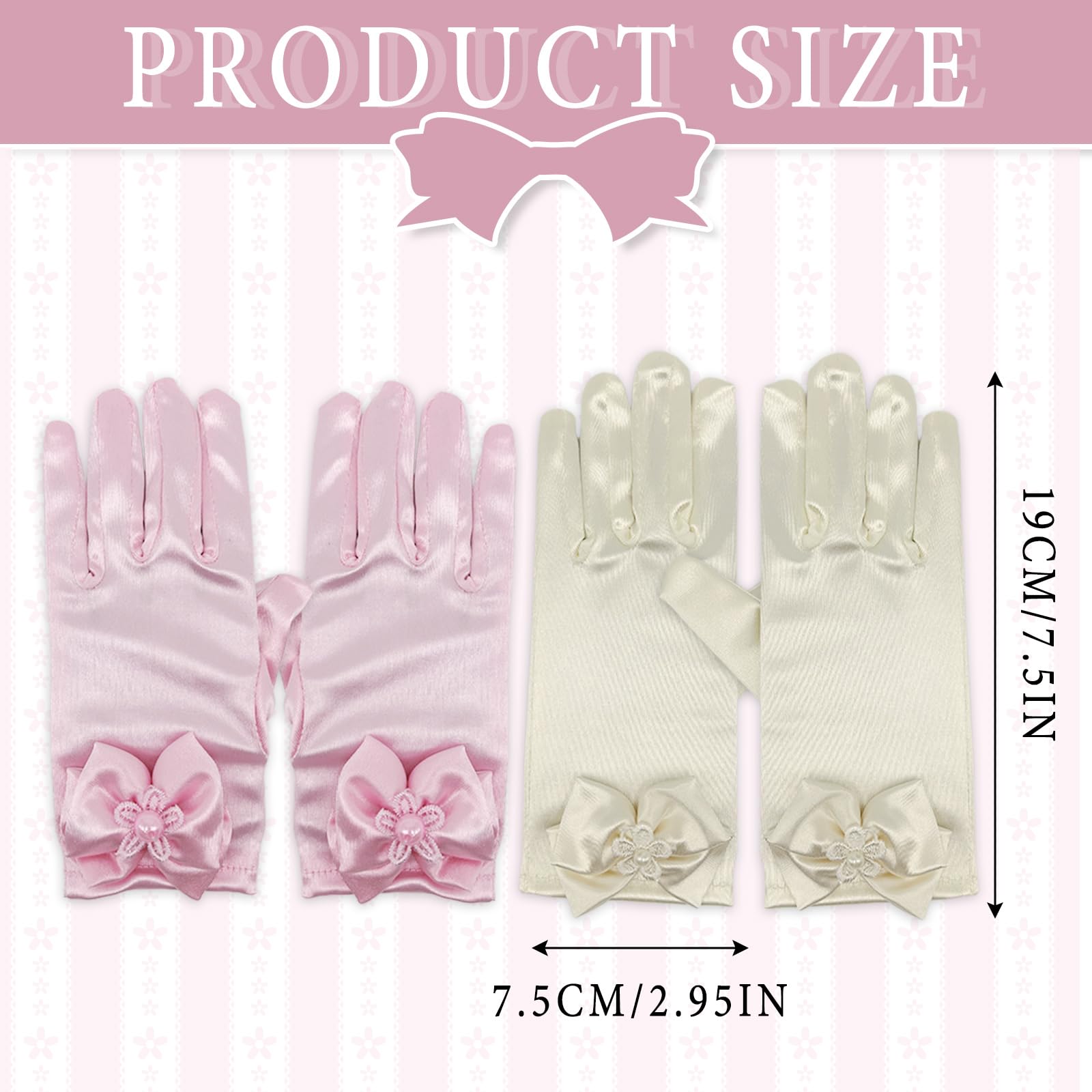 2 Pares Niñas Guantes Cortos de Satén de la Princesa Niñas Fantasía Vestido Guantes para la Princesa, la Fiesta del té, la Boda, el Cumpleaños