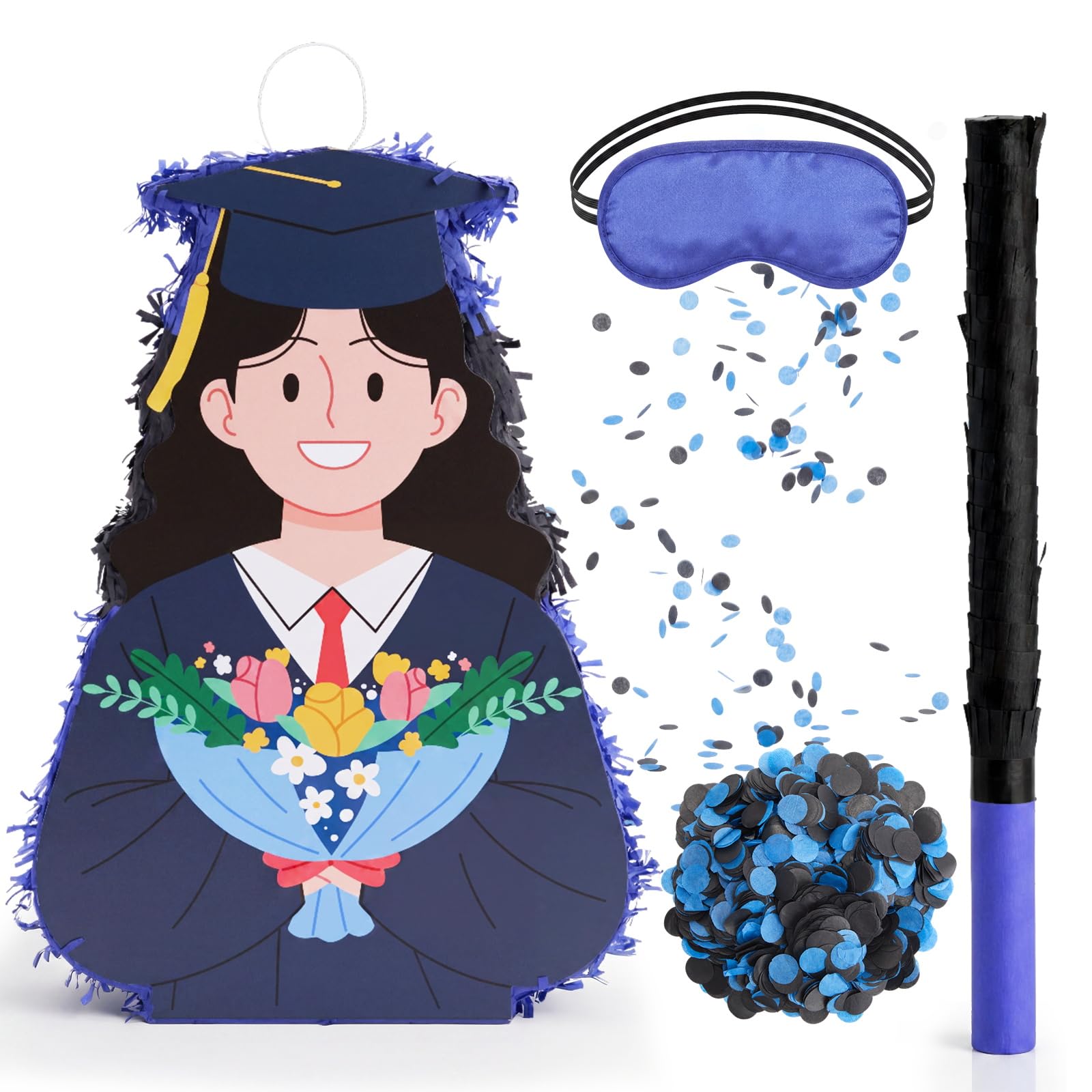 Photo 1 of (small) Soulchen 2026 Graduation Pinata Decorations 22 Inch Graduation Pinata with Blindfold Bat Confetti Party Decoration for College Middle School Elementary Congrats Grad Party Supplies (Blue,Cute Style)