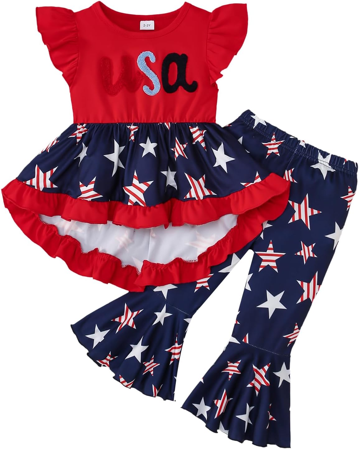Goodplayer Toddler Girls 4th of July Outfit Kids Girls American Clothes USA Fourth of July Dress Shirt Pants Set