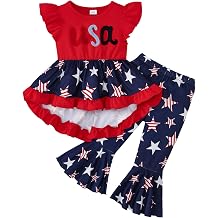 Goodplayer Toddler Girls 4th of July Outfit Kids Girls American Clothes USA Fourth of July Dress Shirt Pants Set