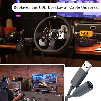 CSDWELL USB Breakaway Cable for Logitech G920 G923 G27 G29 Driving Force & Thrustmaster Ferrari 458 Spider Racing Wheel Cord, Guitar Hero & Xbox USB Plug