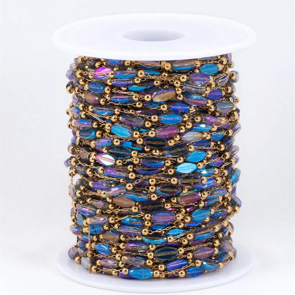 Schmuck verlängerte Ketten aus Edelstahl, 2 Meter 1 Meter Steine ​​Perlen Edelstahl Bunte Kristallperlen Ketten for DIY Halskette Armband Schmuckherstellung(2,1meter)