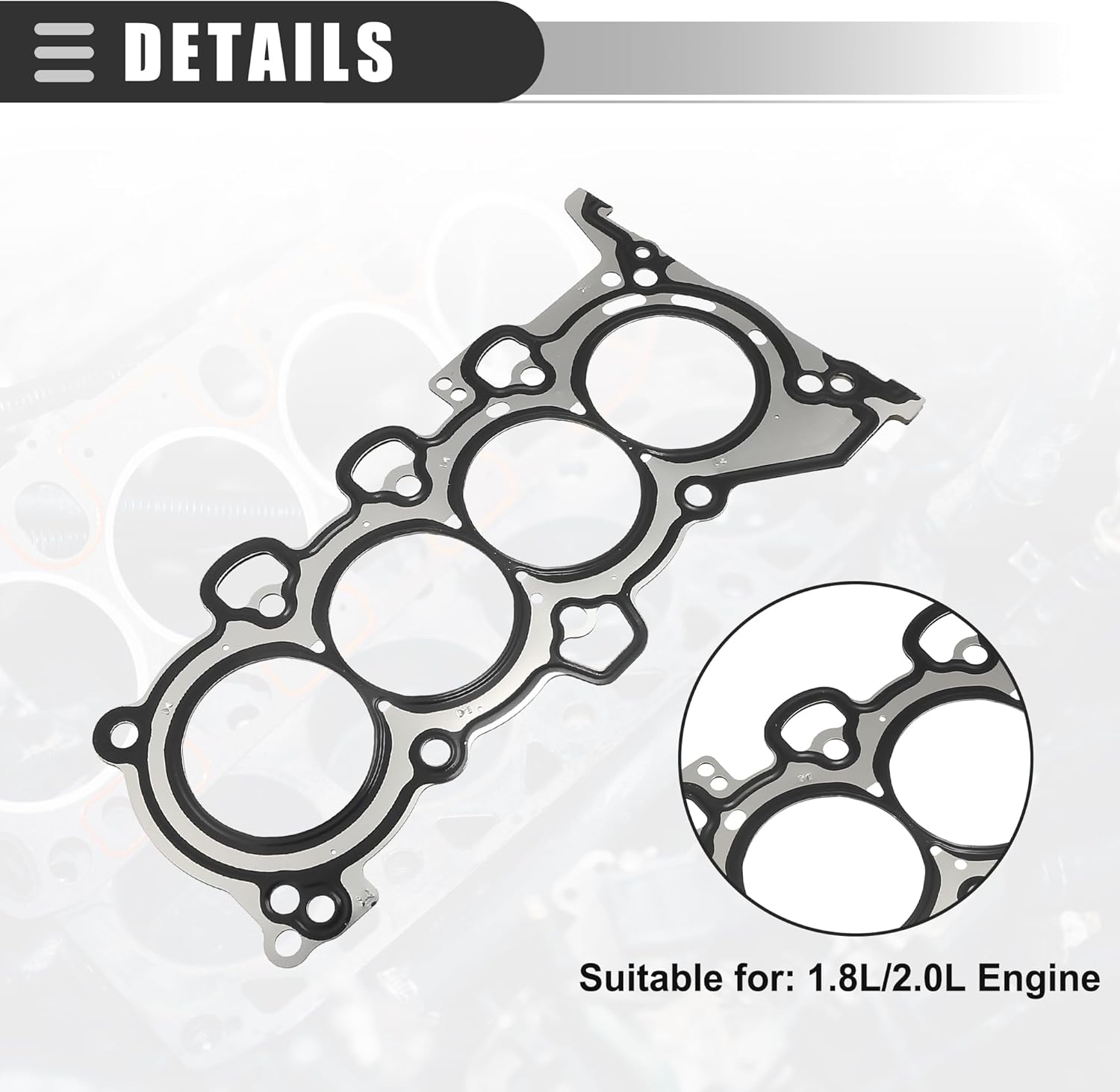 Motoforti Cylinder Head Gasket, Suitable for 1.8L/2.0L Engine, for Hyundai Elantra 2011-2016, Metal, No.22311-2E000, Silver Tone Black
