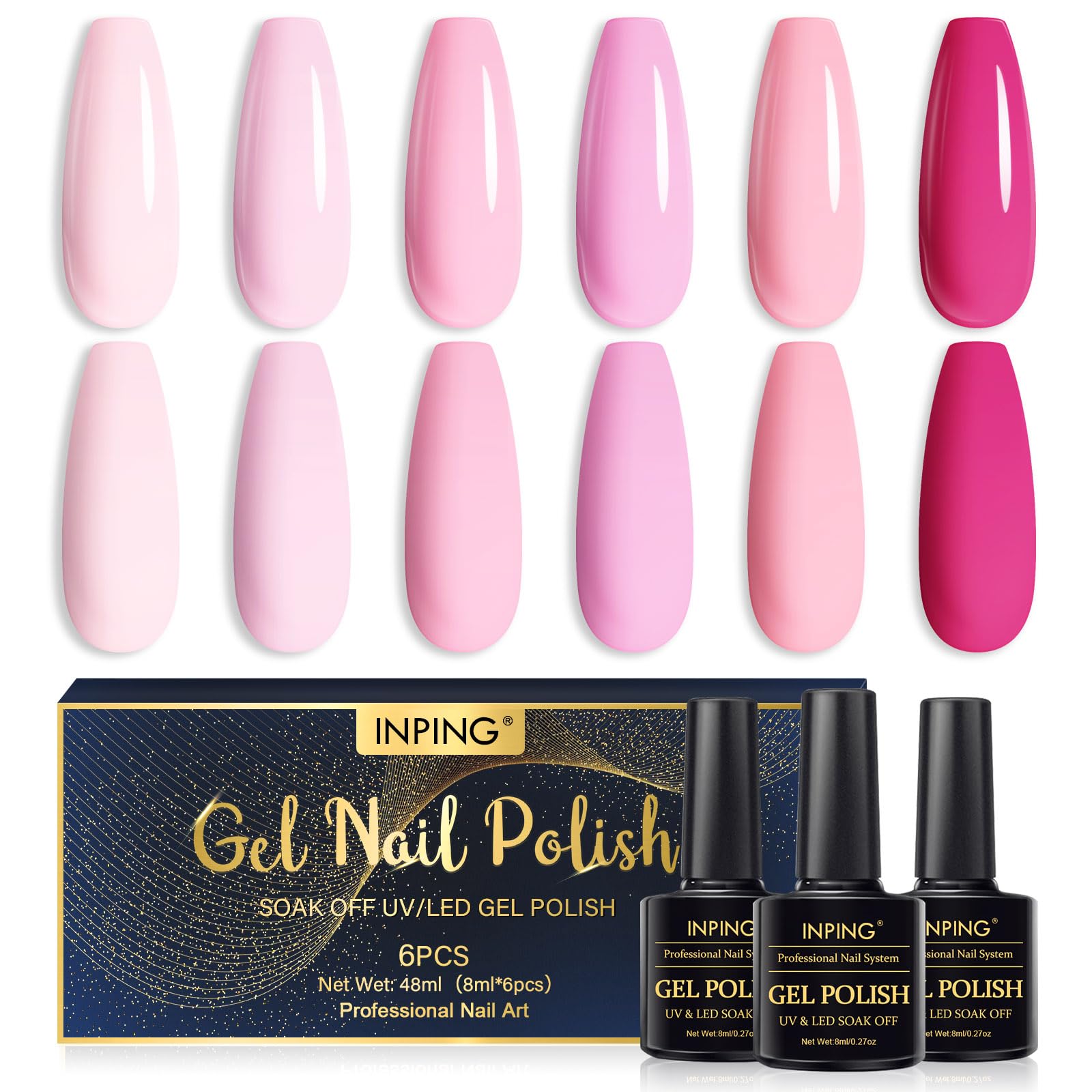 INPING UV Nagellack Rosa, 6 Farben Pink Gel Nagellack Set, Soak Off UV Gellack für Anfänger DIY Nail Art Maniküre Salon, Langlebig, 8ML