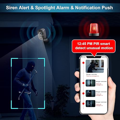 Miniatura 5 de Cámaras para seguridad en el hogar, cámaras de seguridad HD inalámbricas para exteriores, foco de detección de movimiento AI, alarma de sirena,