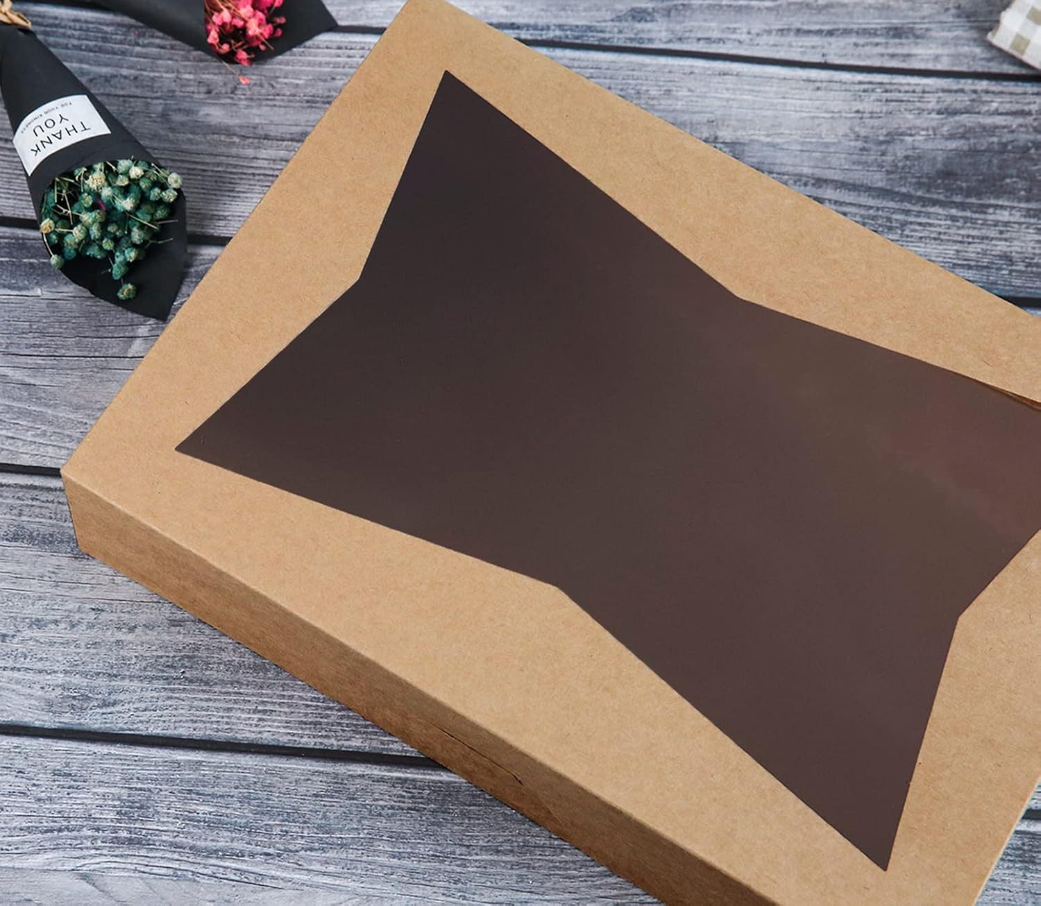 15-PACK Brown Pastry Bakery Box 16x11x2.75inch,Large Donuts,Muffins,Cookies Boxes with Window Auto-Pop up Paper Box Nature Cardboard Take Out Container,Hold 12 Donuts,Pack of 15 - Image 6