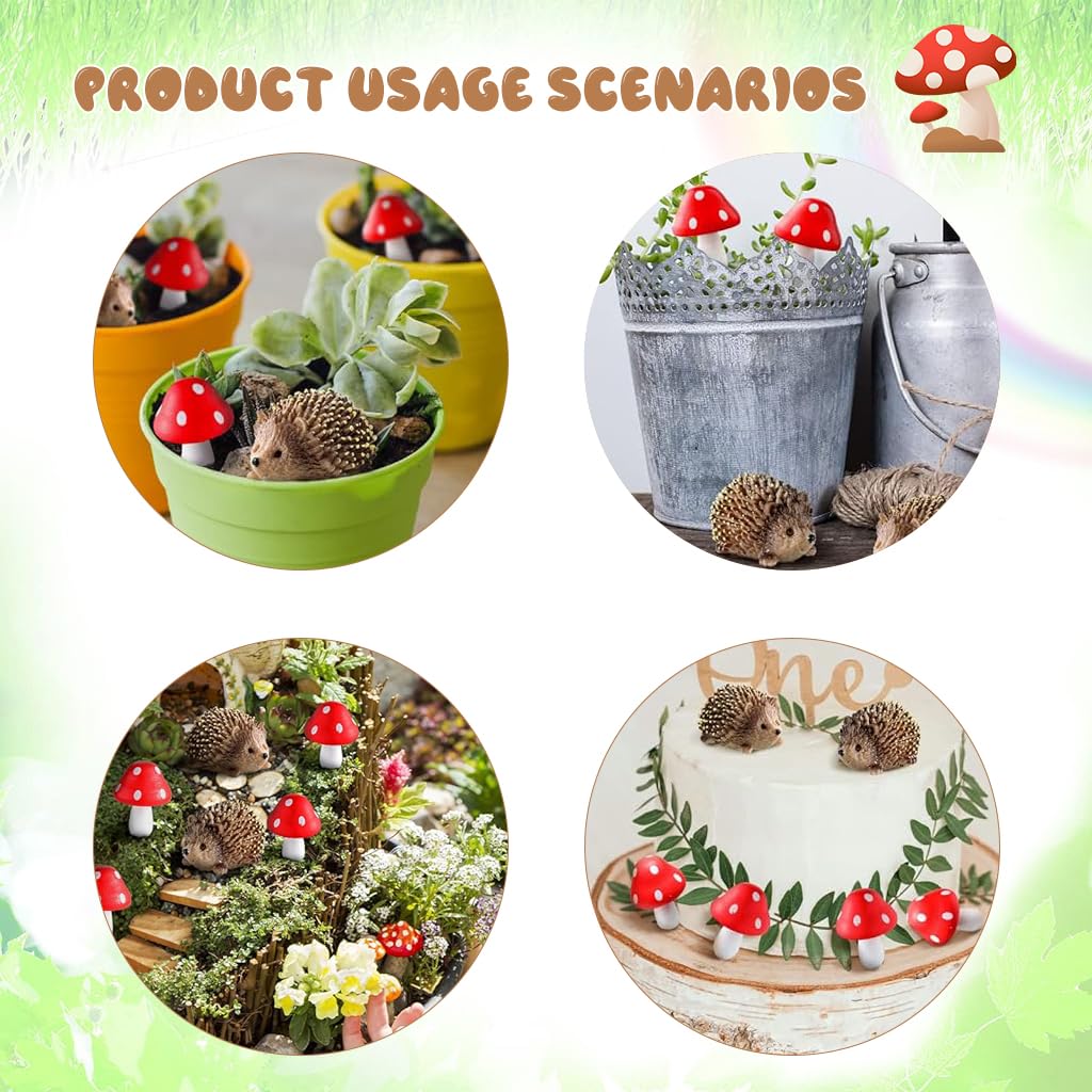 Supvox® 6Pc Miniature Garden Decor - Resin Hedgehogs & Wood Mushroom - Fairy Garden Decor - Moss Landscape Miniature Decorations - Suitable for Moss Landscape, Garden Ornaments, Flower Pots, Dollhouse - Image 4 thumbnail