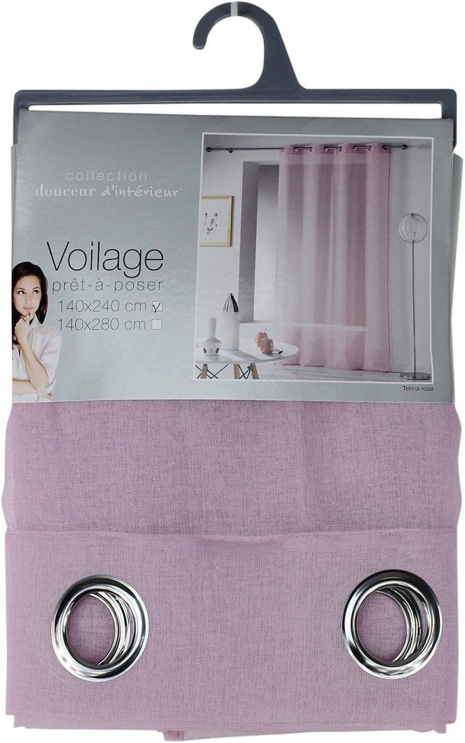 Douceur d 'Intérieur Telma Eyelet, polyester, Rose, 140 x 280 cm, W 55.1" x L 110.2" (1 Panels)