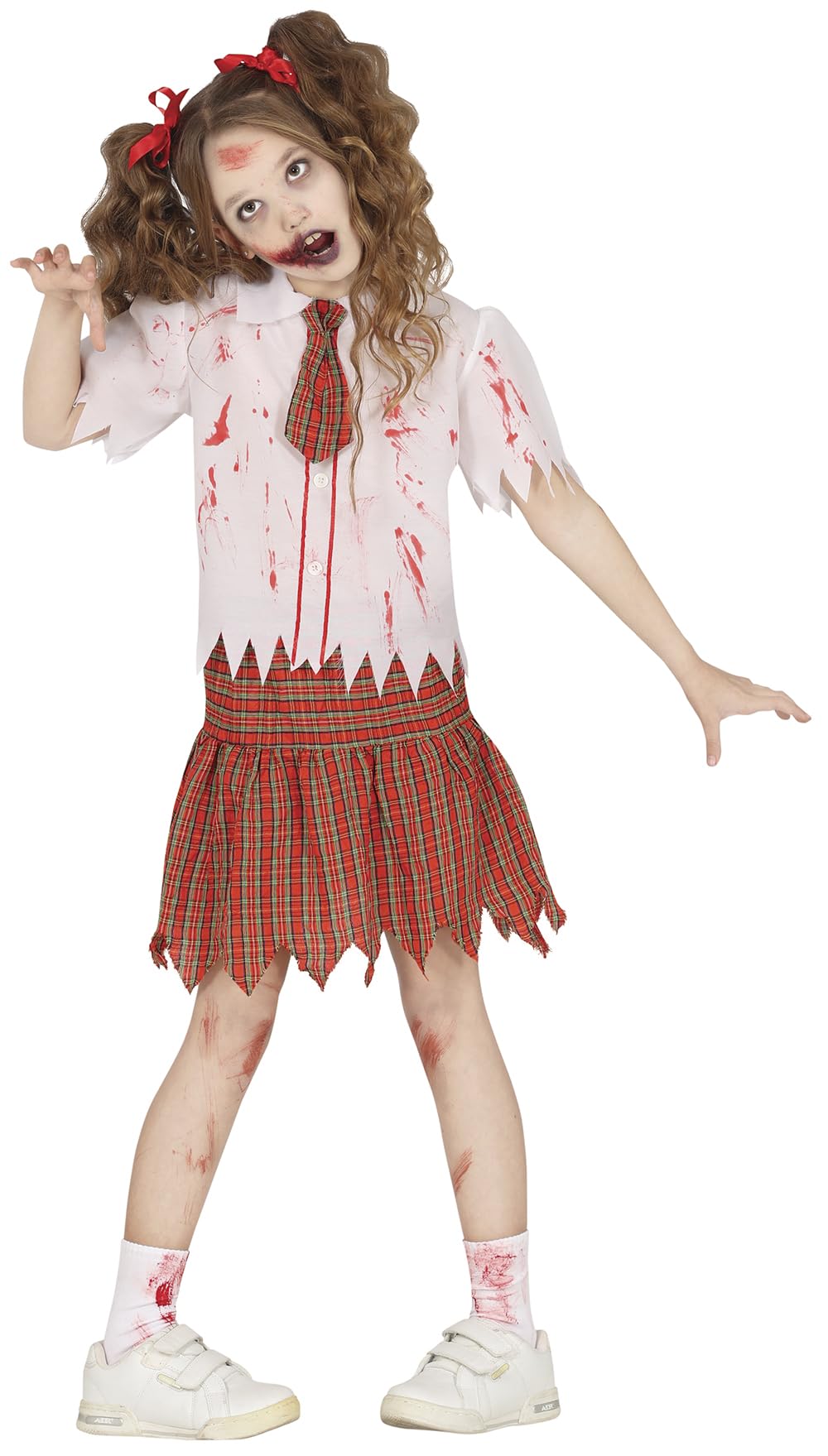 FIESTAS GUIRCA Zombie School Girl Girls Fancy Dress Costume - Red High School Uniform - Halloween Girls Costumes Age 7-9 Years - Image 2