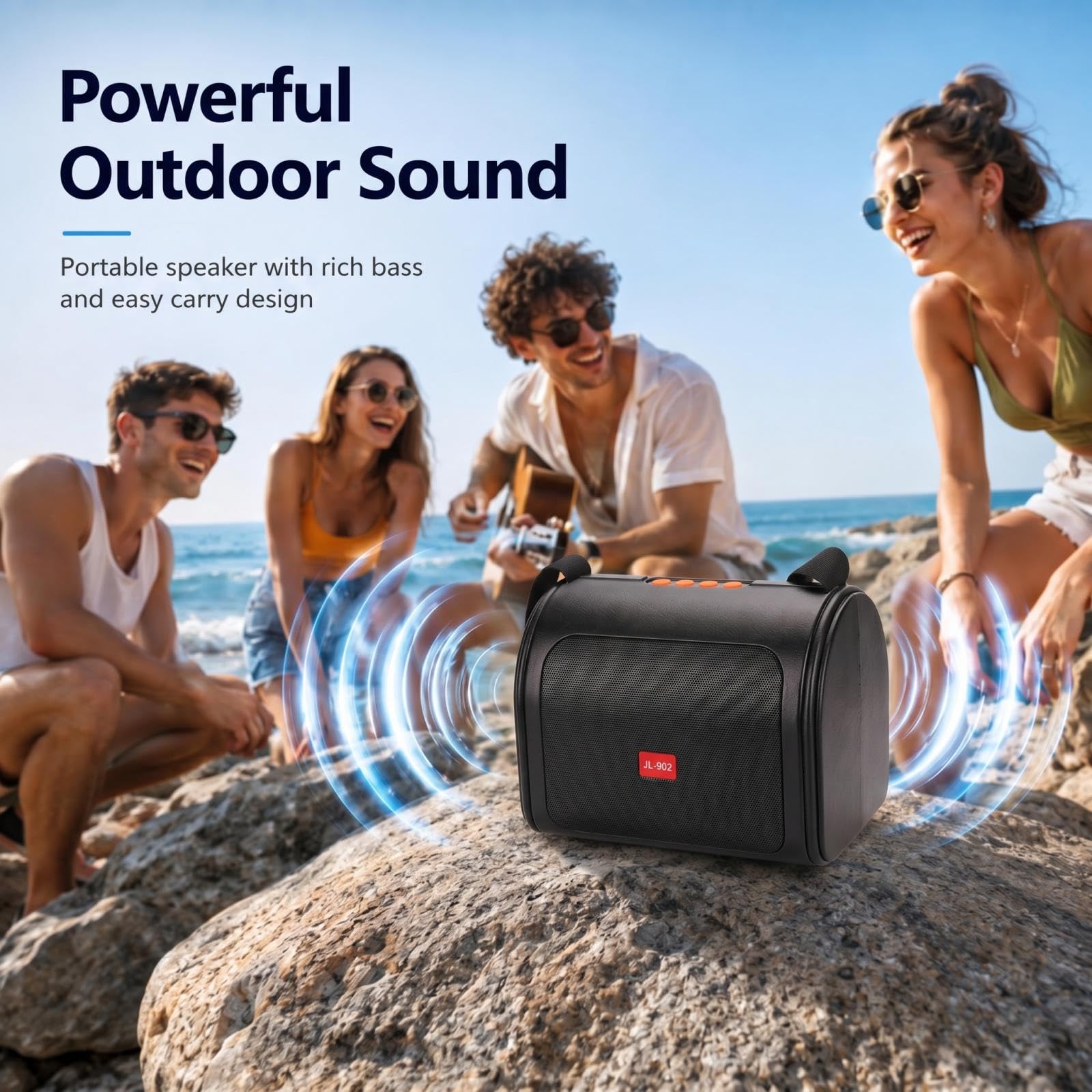 Altoparlante, grande boombox Bluetooth portatile con batteria ricaricabile, con funzione solare e radio, fino a 20 ore di autonomia, USB-C, ingresso AUX integrato, nero
