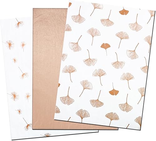 30 hojas de papel de seda de oro rosa para bolsas de regalo, hojas de ginkgo metálicas, diente de león, papel de seda a granel, papel de seda