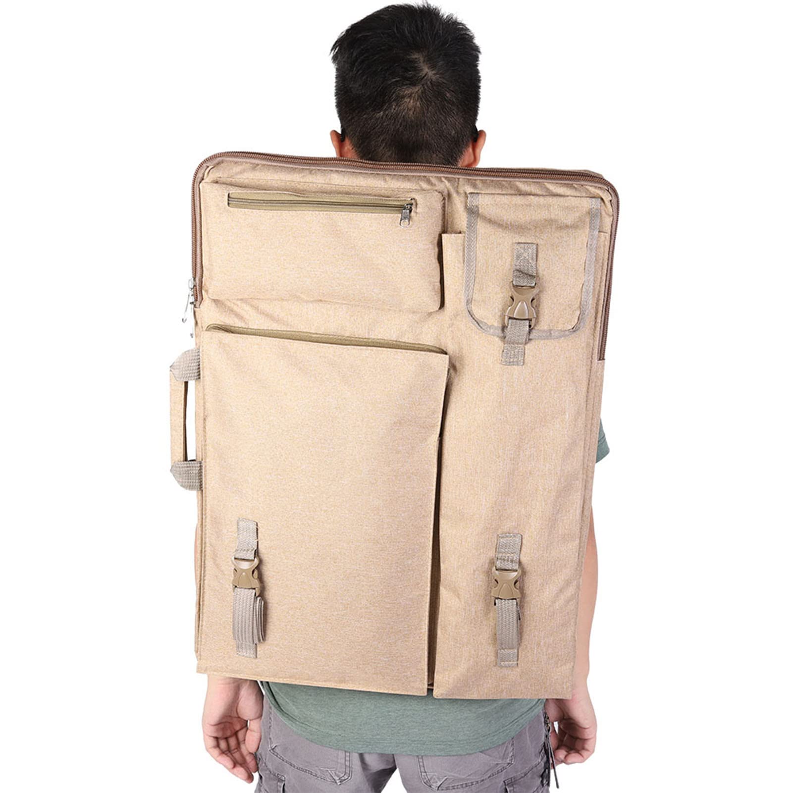 Tablero de dibujo impermeable multifunción grande 4K, bolso de transporte, bolso de arte con correa para el hombro y hebilla para viajes al aire libre, dibujo de la vida(caqui)