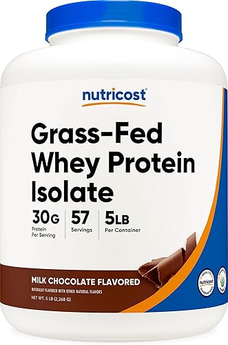 Miniatura 10 de Nutricost Aislado de proteína de suero alimentado con pasto (mantequilla de maní y chocolate, 5 libras)  Sin OMG, sin gluten