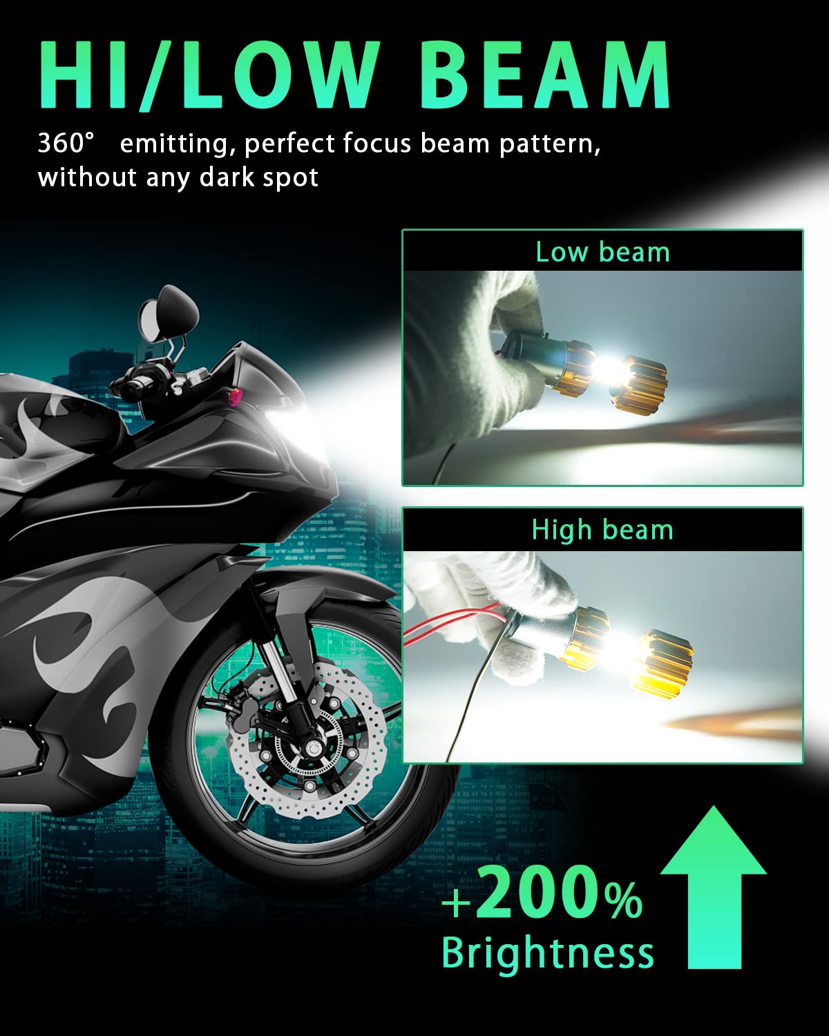 Faro LED BA20D Per Moto E Scooter - Luce Anabbagliante/Abbagliante COB, 12V, 50.000 Ore, Radiatore In Alluminio - 3