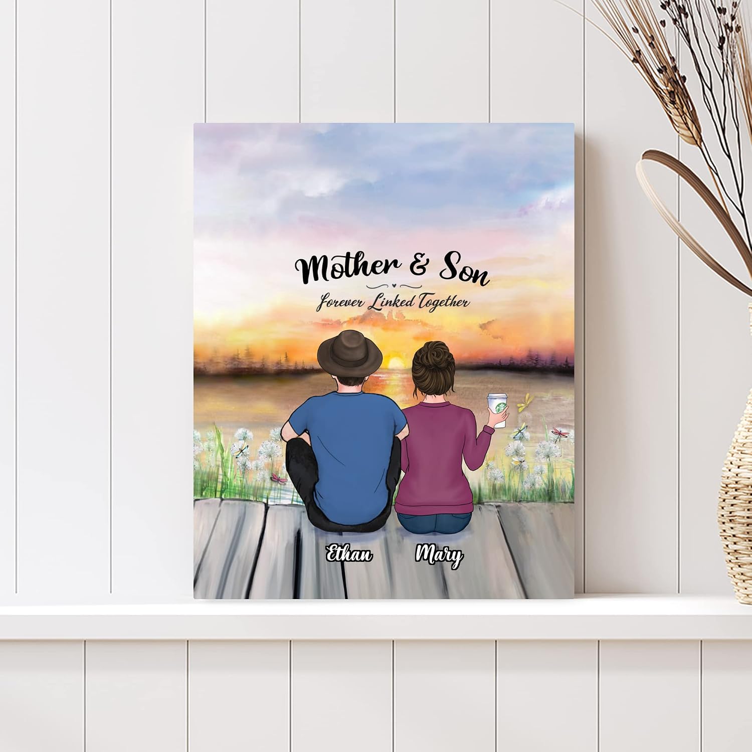 Gossby Custom Mom Wrapped Canvas - Custom Mothers Gift for Mother from Sons with Design, Name - Mothers Day, Christmas, Birthday Gift for Mom - Mother and Son Forever Linked Together